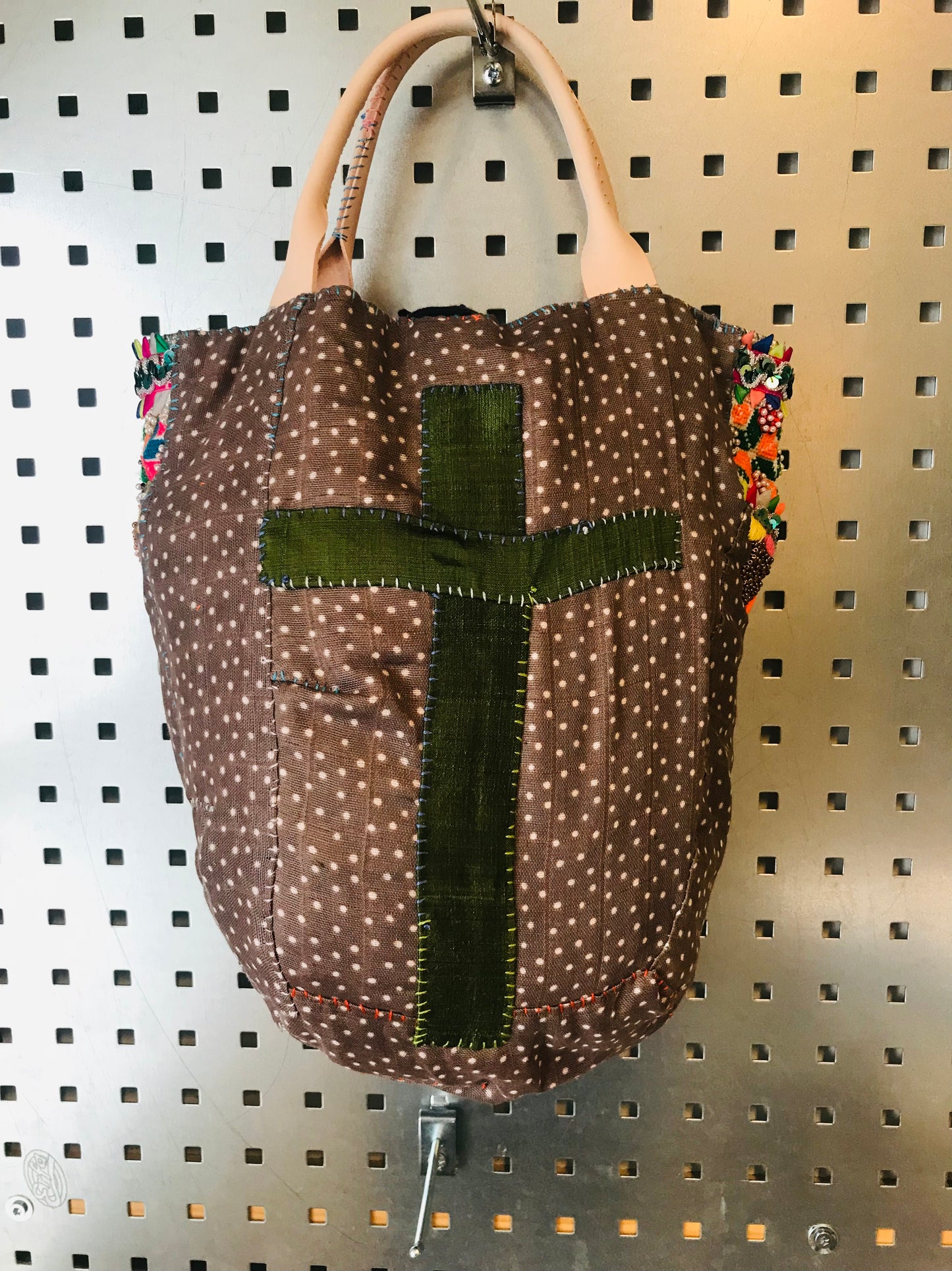Bag hand sewn bag fabric genuine leather handle slow fashion handmade 1803