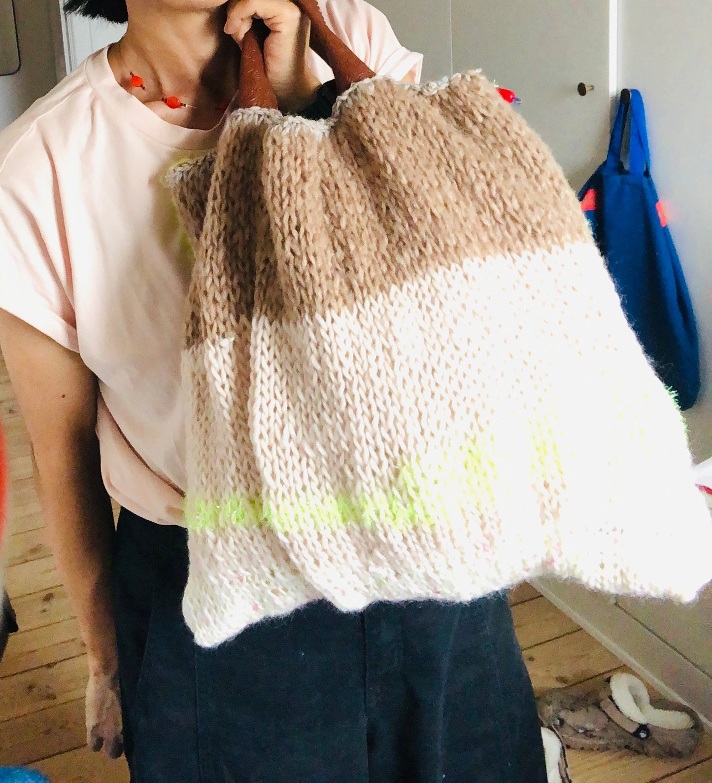 Bag 手縫いのバッグ 布製　編み物　トートバッグ　スローファッション　ハンドメイド　2527