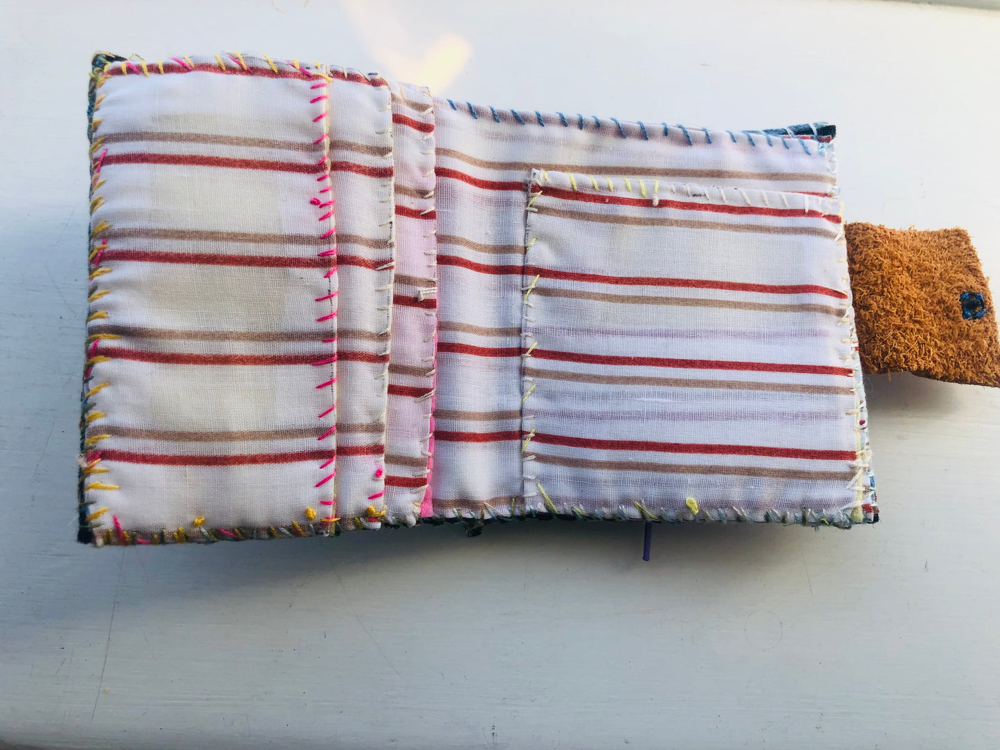 wallet, fabric wallet, handmade, hand-stitched, embroidered, patchwork, bifold, 2445