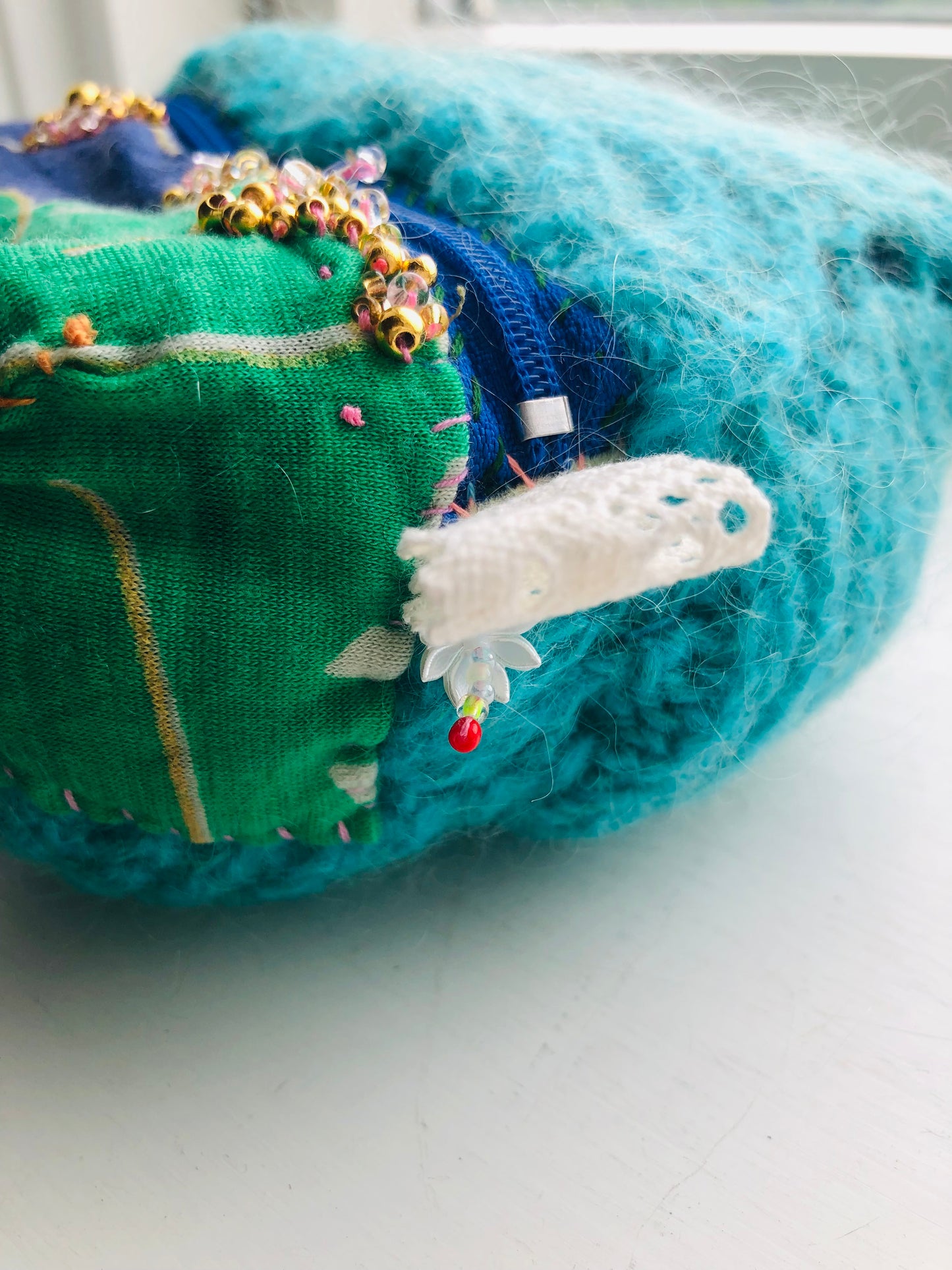 Pouch, hand-sewn, fabric, pen case,小物入れ, handmade, bead embroidery, 2468