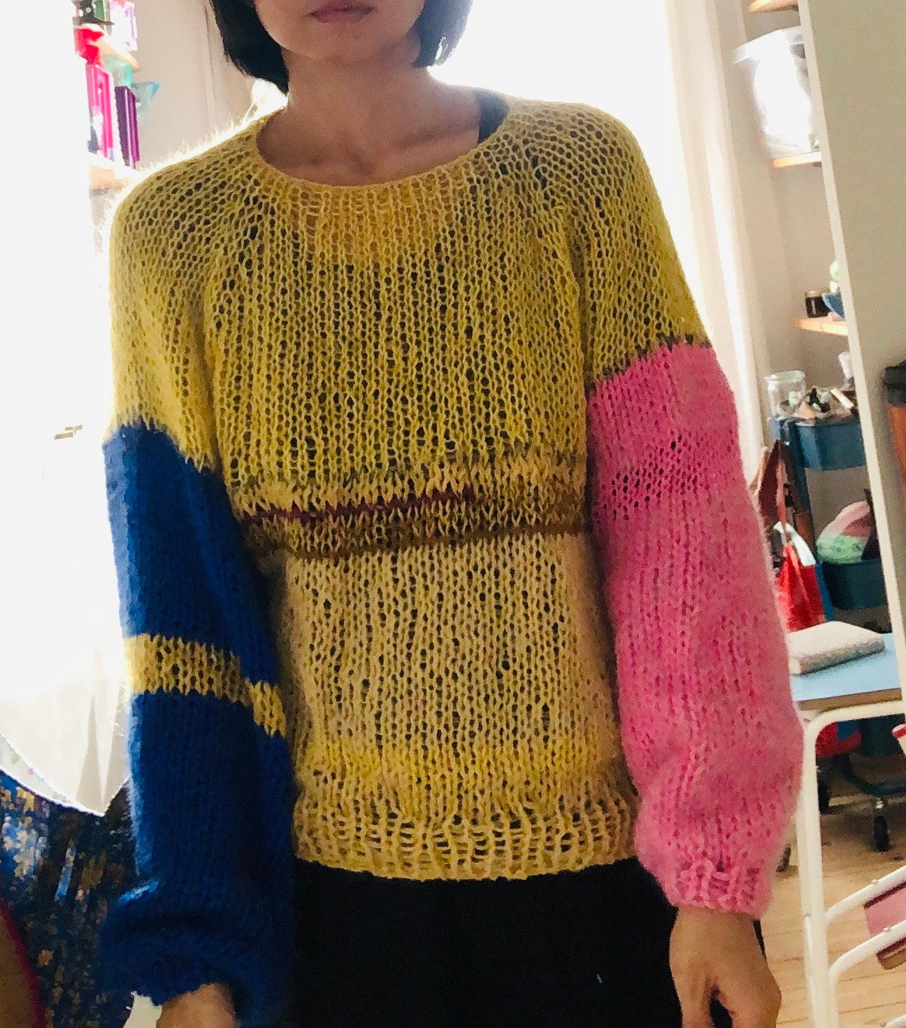 セーター　手編み  スローファッション　ファンシーヤーン　oneofakind  　2370