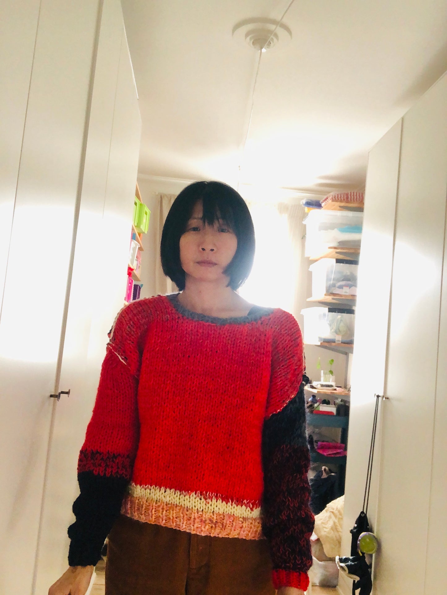 セーター　手編み  スローファッション　ファンシーヤーン　oneofakind  　2385