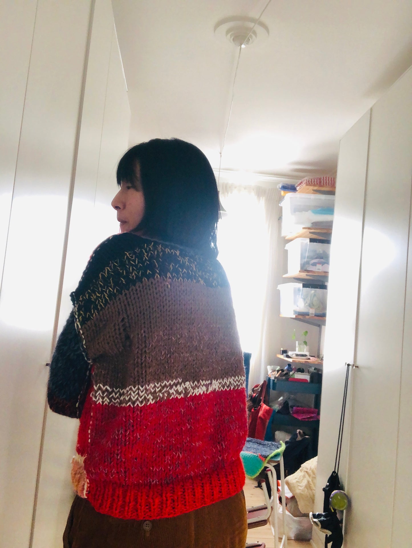 セーター　手編み  スローファッション　ファンシーヤーン　oneofakind  　2385