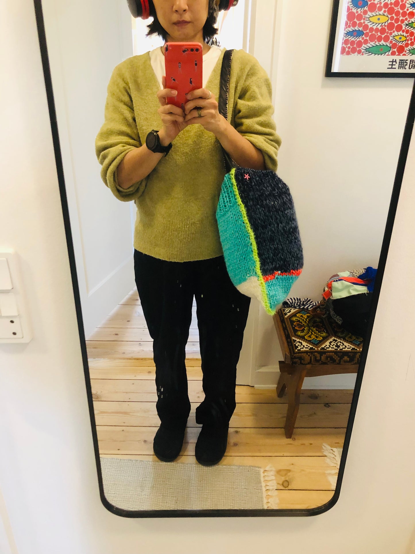 Bag 手縫いのバッグ　布製　トートバッグ　スローファッション　ワンハンドルバッグ　ハンドメイド　2382