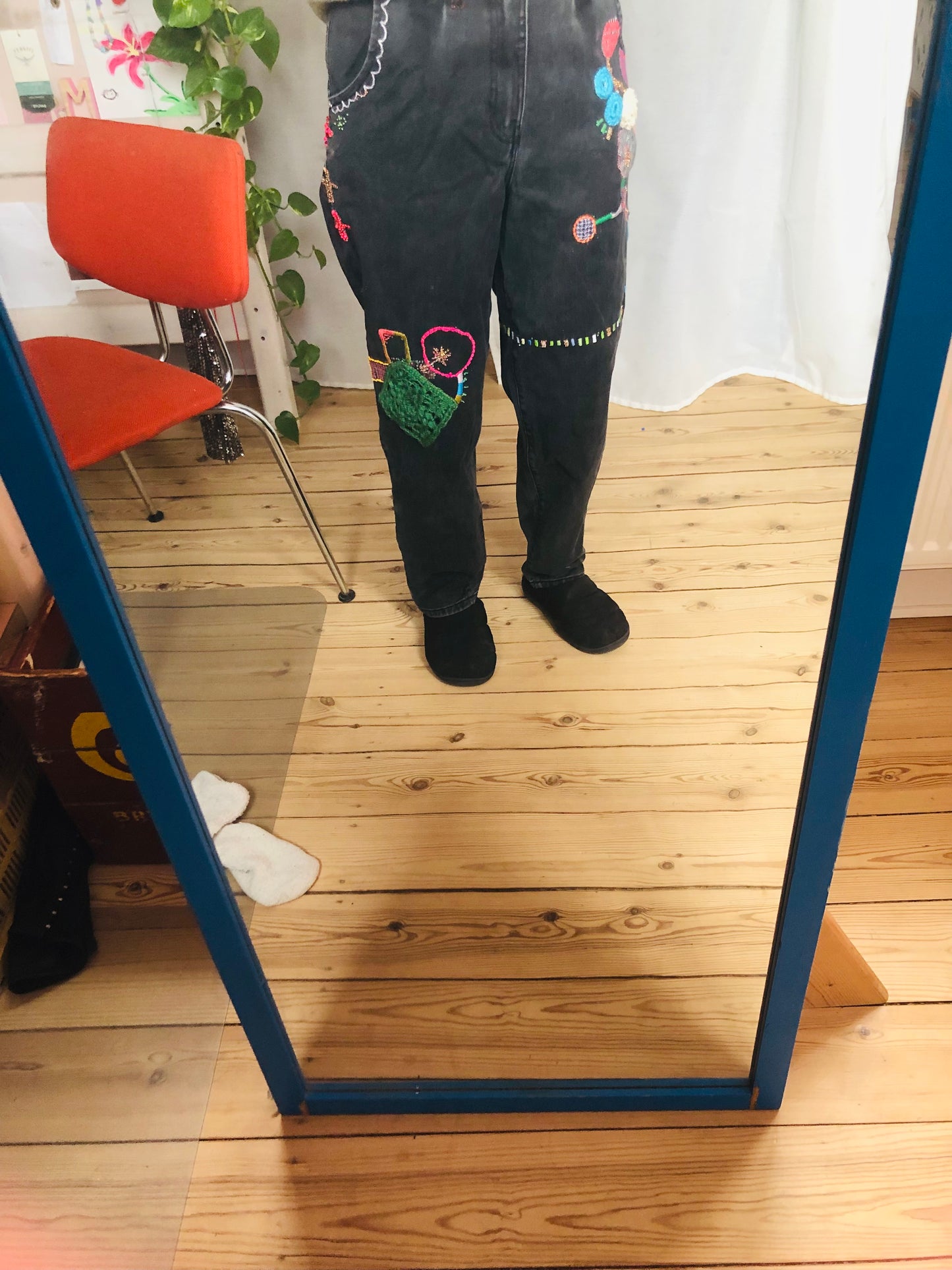 Denim Jeans Make-Over, Vintage Denim, Fabric, Slow Fashion, Embroidered, Hand-Embroidered, Reclaimed, Handmade, Size 38, 2388