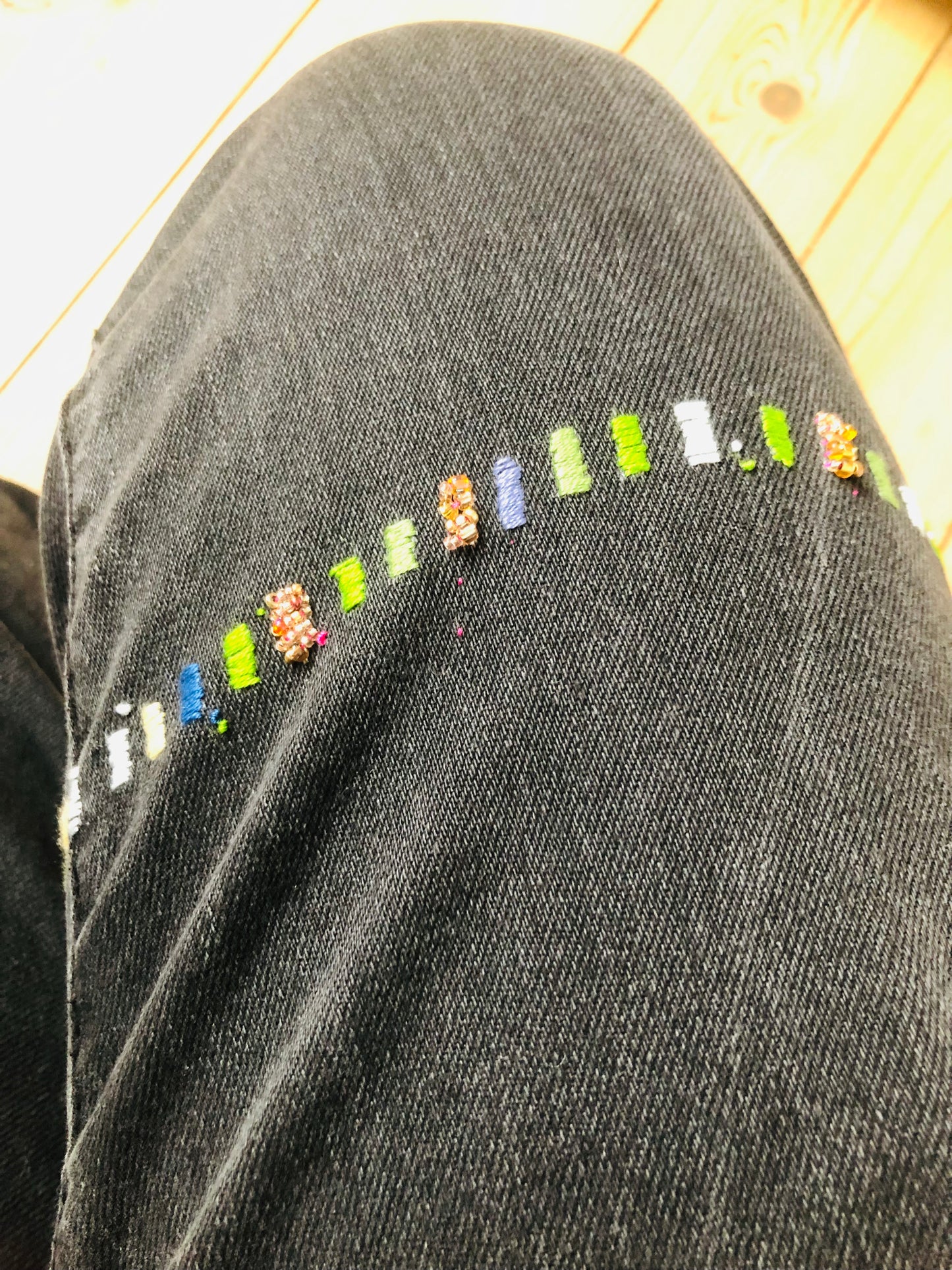 Denim Jeans Make-Over, Vintage Denim, Fabric, Slow Fashion, Embroidered, Hand-Embroidered, Reclaimed, Handmade, Size 38, 2388