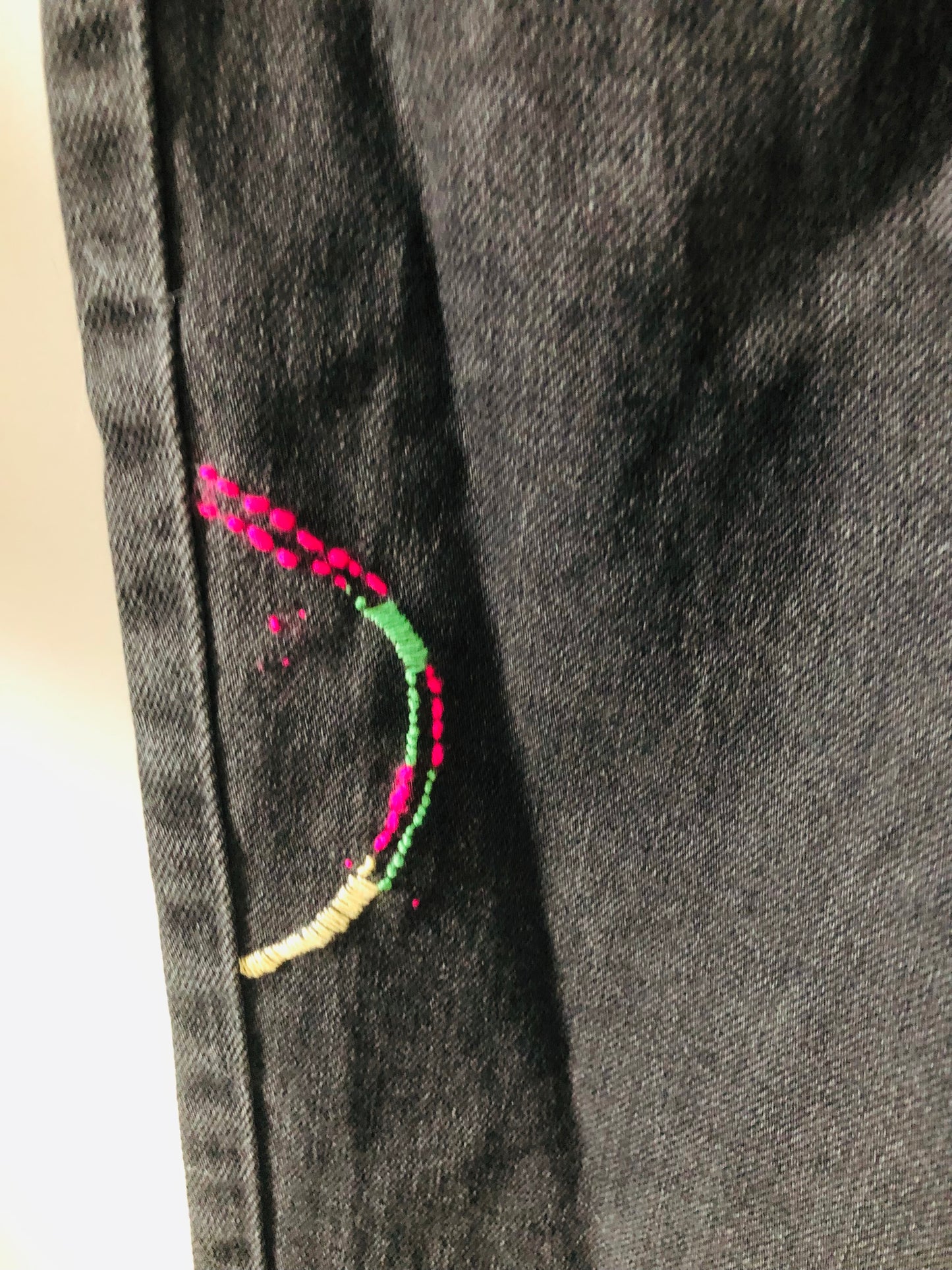 Denim Jeans Make-Over, Vintage Denim, Fabric, Slow Fashion, Embroidered, Hand-Embroidered, Reclaimed, Handmade, Size 38, 2388