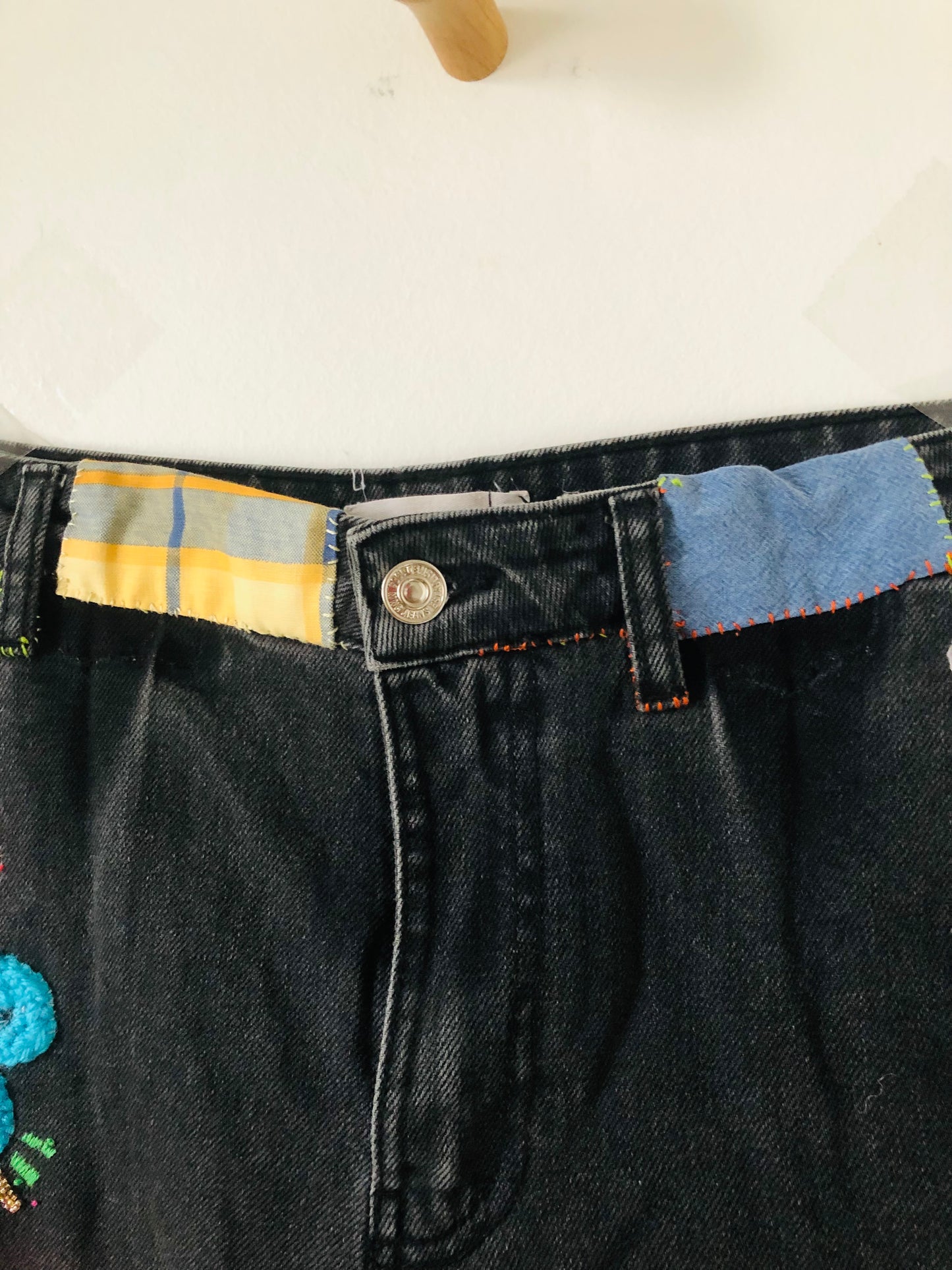 Denim Jeans Make-Over, Vintage Denim, Fabric, Slow Fashion, Embroidered, Hand-Embroidered, Reclaimed, Handmade, Size 38, 2388