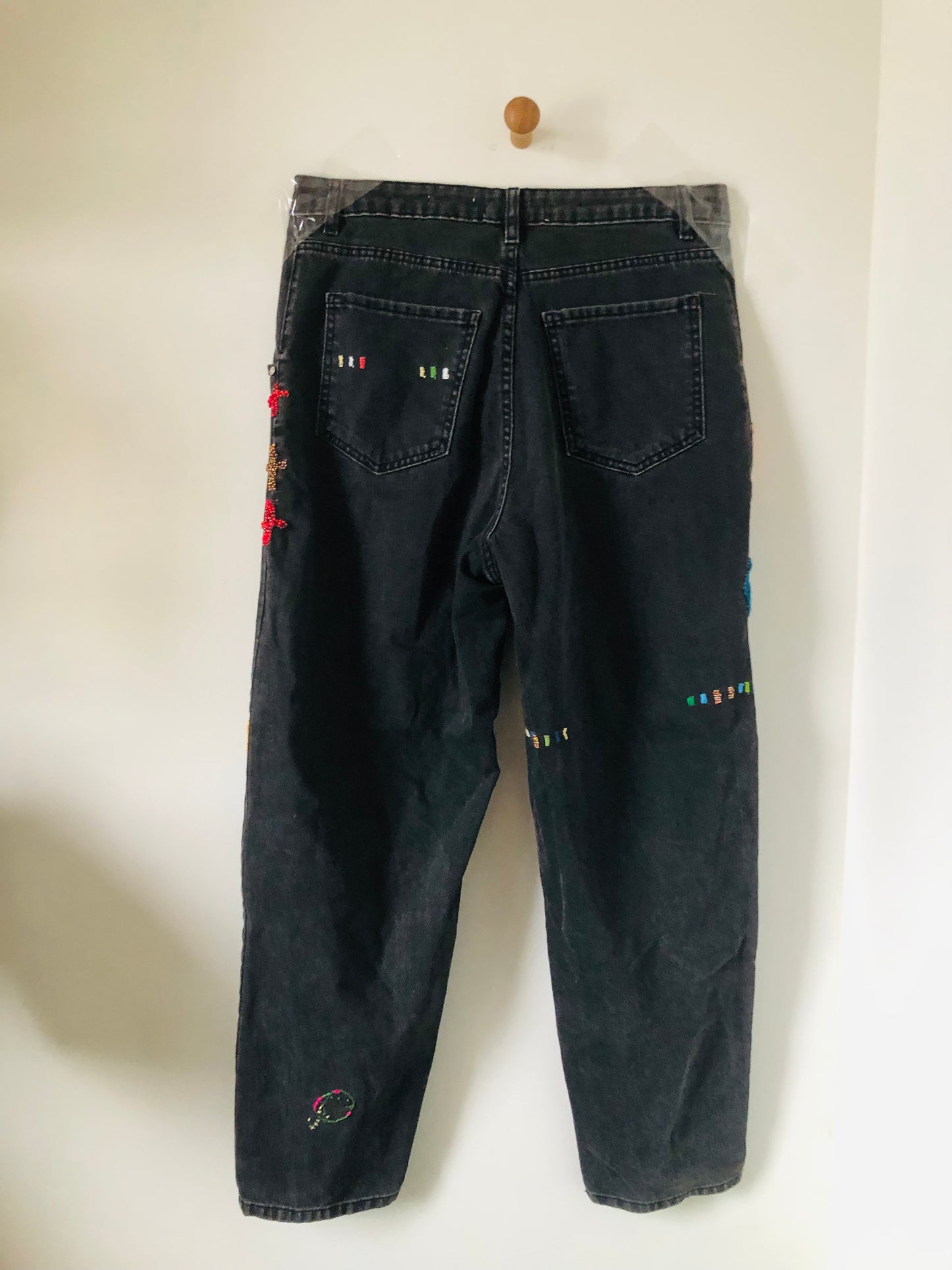 Denim Jeans Make-Over, Vintage Denim, Fabric, Slow Fashion, Embroidered, Hand-Embroidered, Reclaimed, Handmade, Size 38, 2388