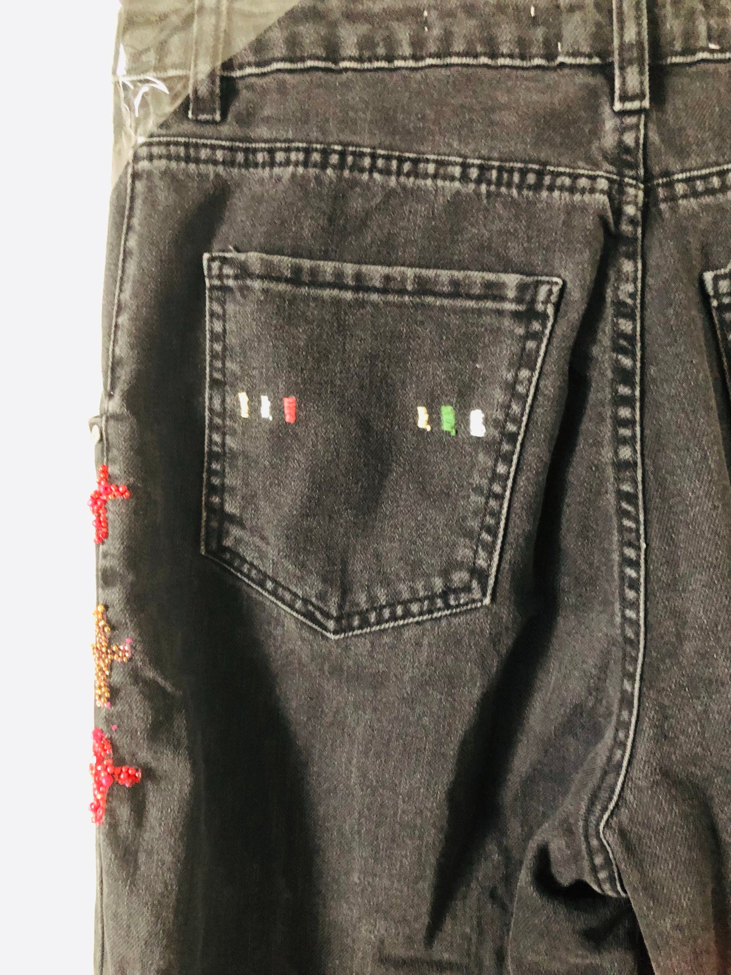 Denim Jeans Make-Over, Vintage Denim, Fabric, Slow Fashion, Embroidered, Hand-Embroidered, Reclaimed, Handmade, Size 38, 2388