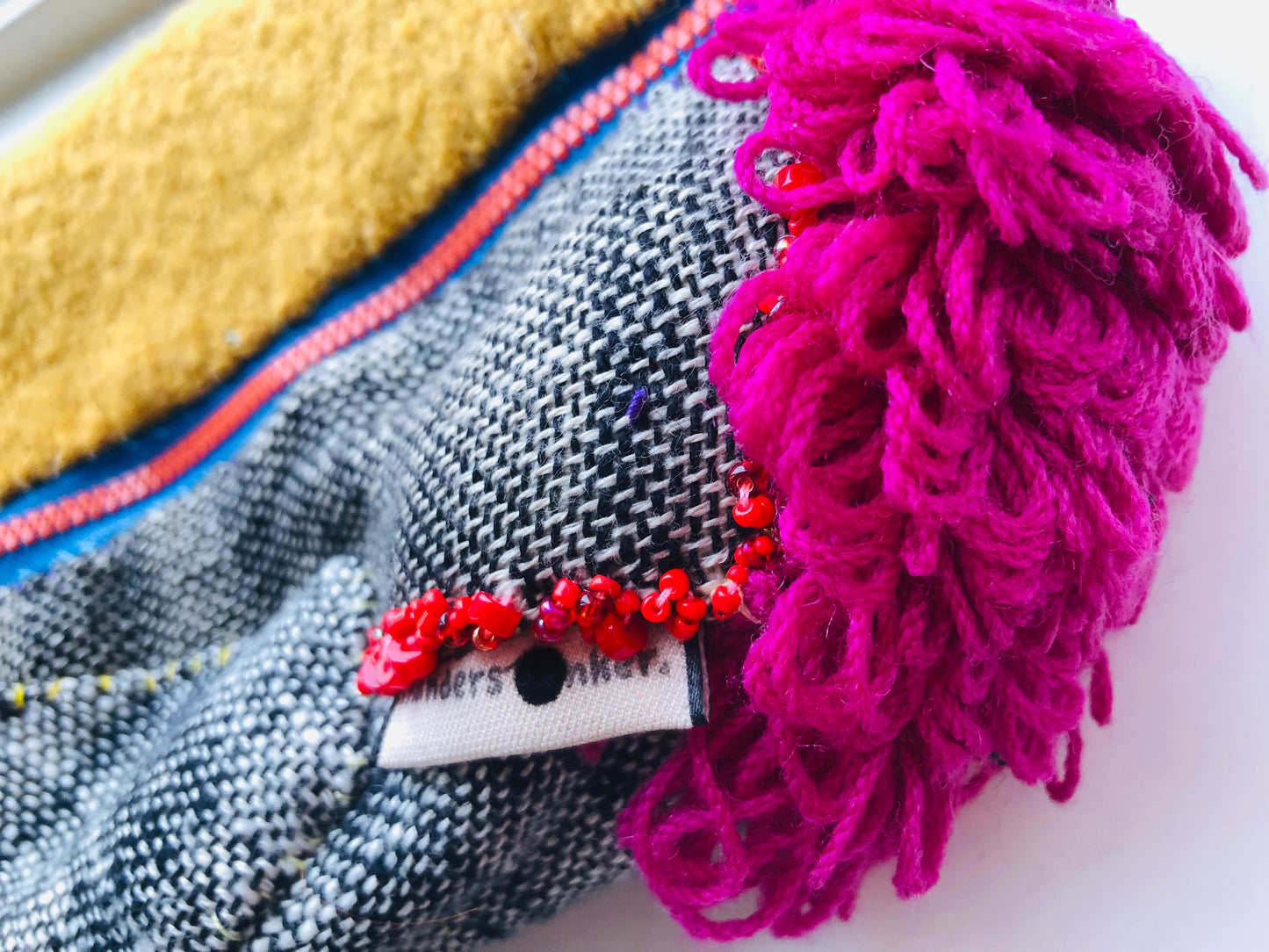 Hand-sewn fabric pouch, pencil case, accessory case, handmade with bead embroidery, 2387