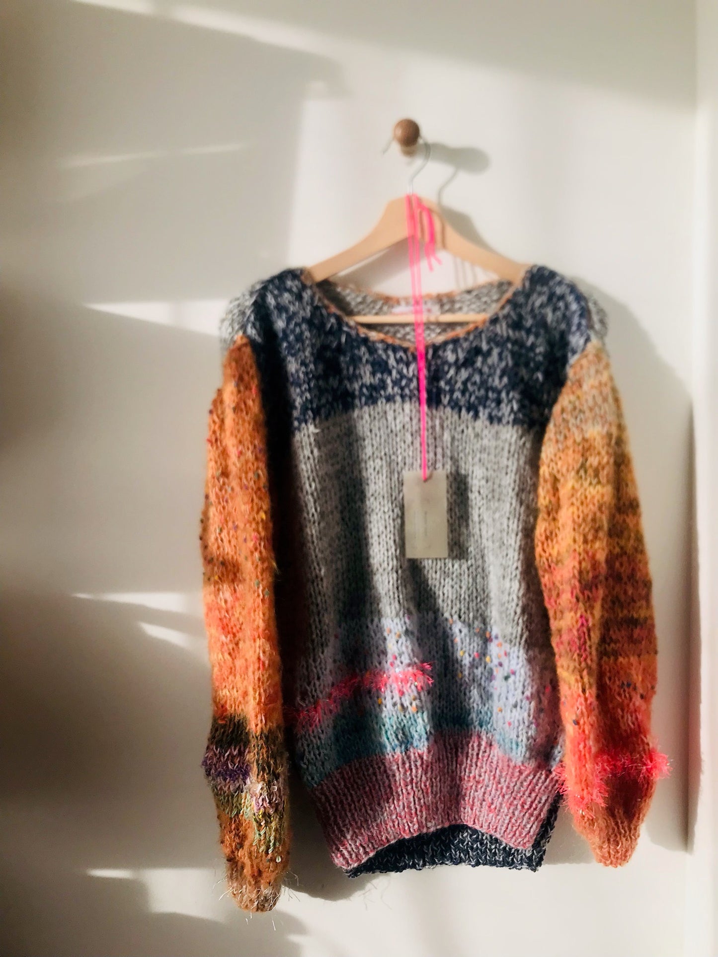 セーター　手編み　スローファッション　ファンシーヤーン　oneofakind  ショート丈　モヘア　2104