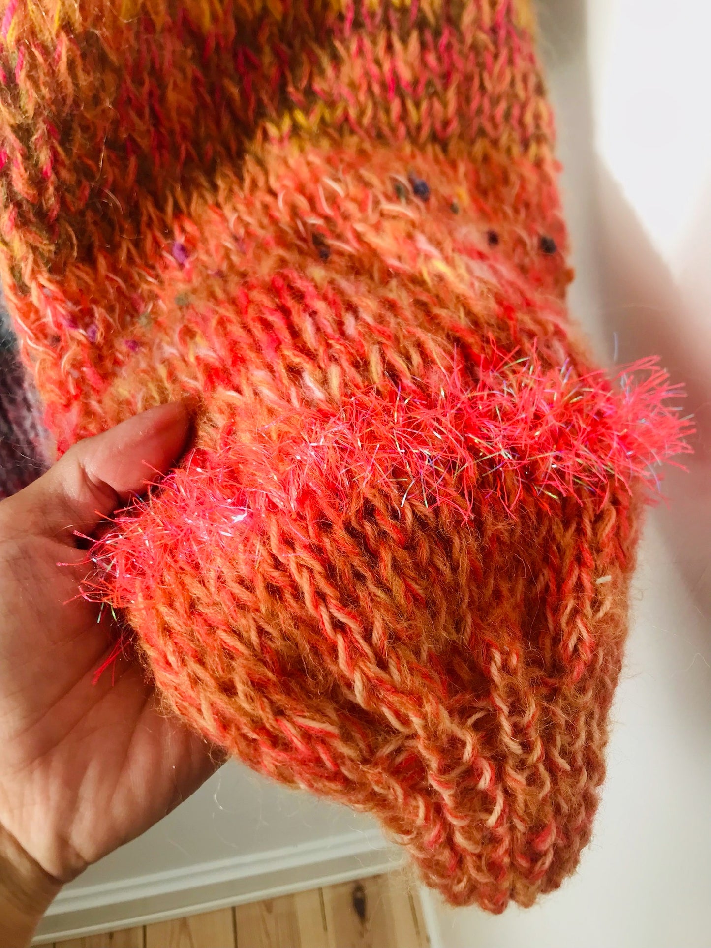 セーター　手編み　スローファッション　ファンシーヤーン　oneofakind  ショート丈　モヘア　2104