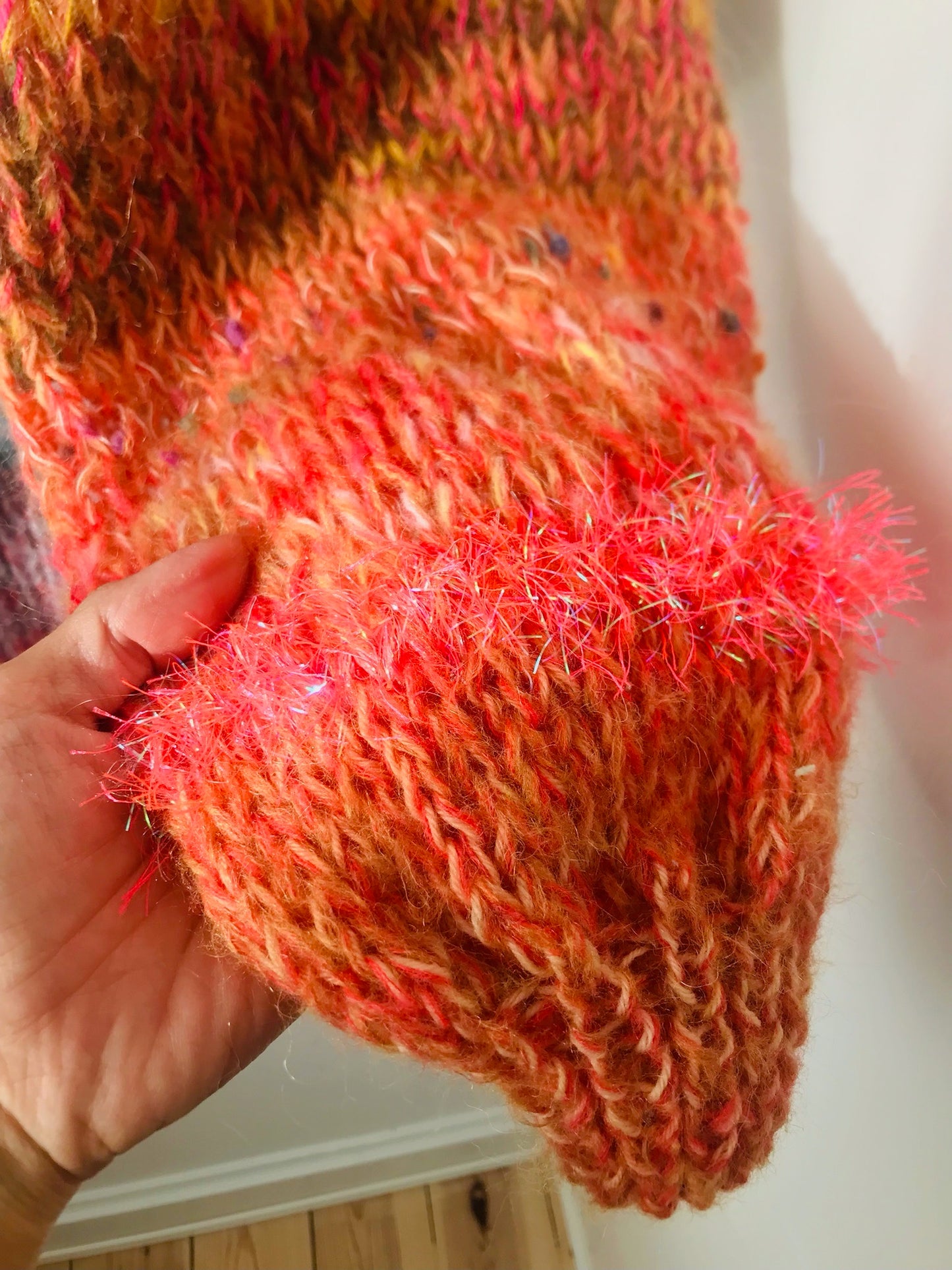 セーター　手編み　スローファッション　ファンシーヤーン　oneofakind  ショート丈　モヘア　2104