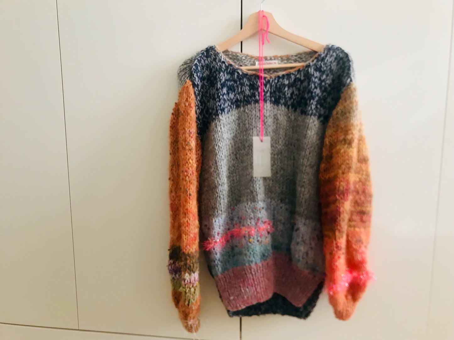 セーター　手編み　スローファッション　ファンシーヤーン　oneofakind  ショート丈　モヘア　2104