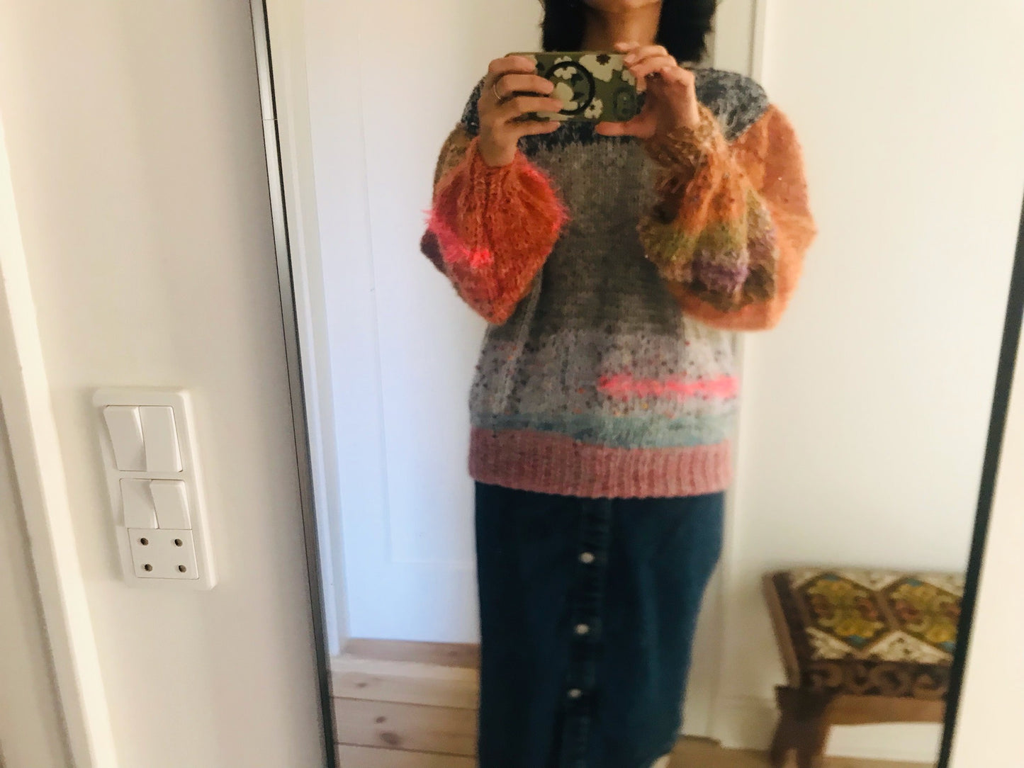 セーター　手編み　スローファッション　ファンシーヤーン　oneofakind  ショート丈　モヘア　2104