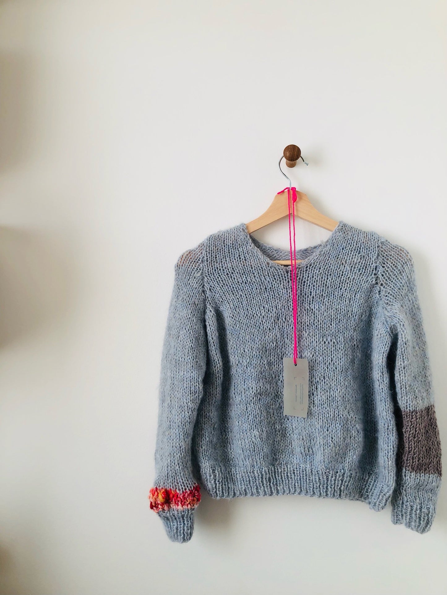 Sweater Hand Knitted Slow Fashion Fancy Yarn Oneofakind Short Mohair 2168