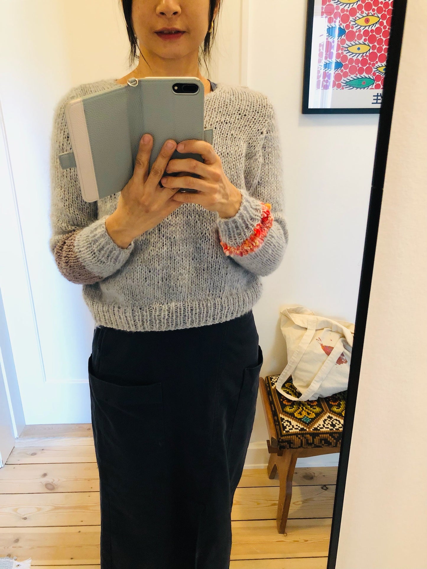 Sweater Hand Knitted Slow Fashion Fancy Yarn Oneofakind Short Mohair 2168