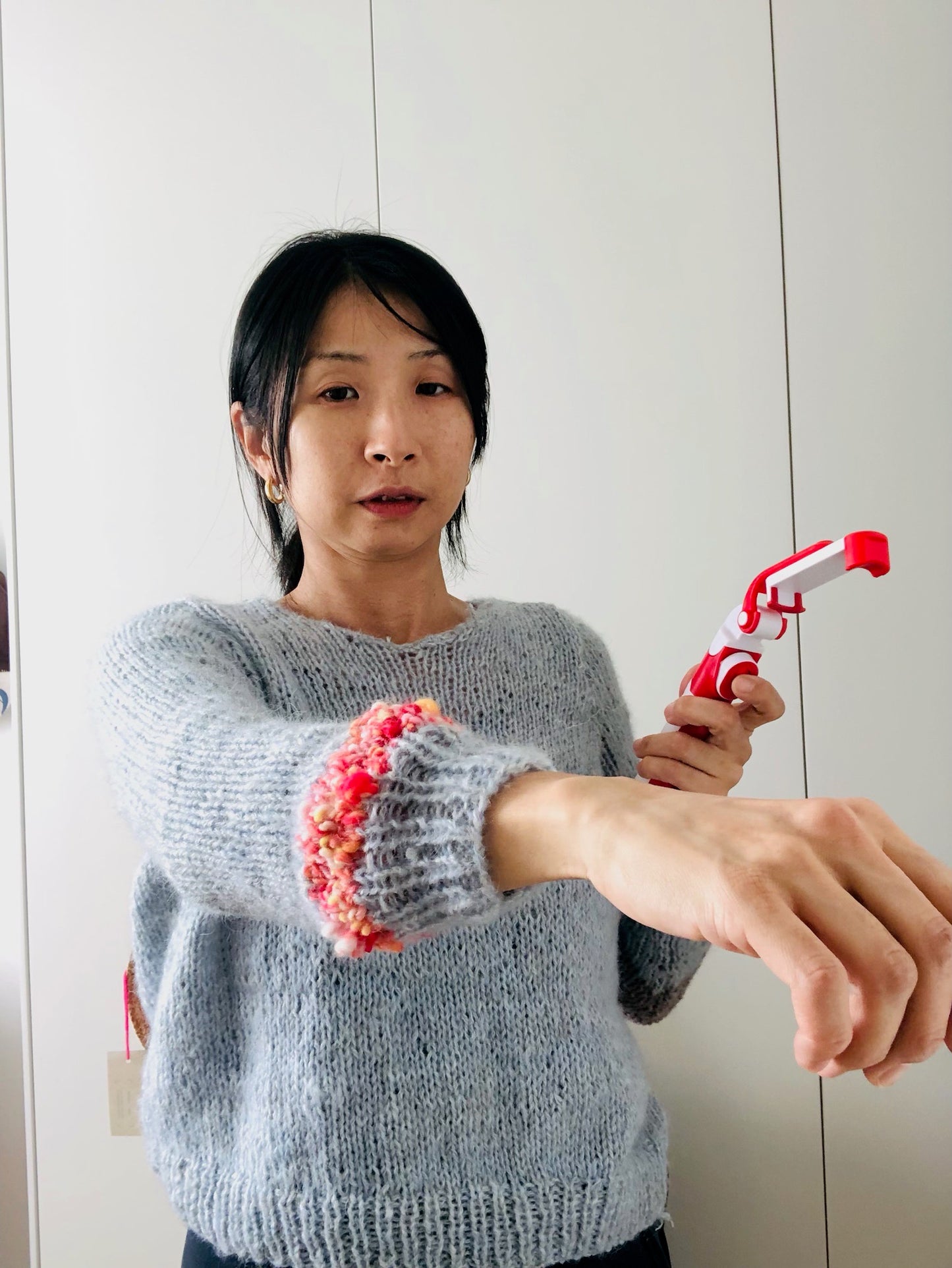 Sweater Hand Knitted Slow Fashion Fancy Yarn Oneofakind Short Mohair 2168