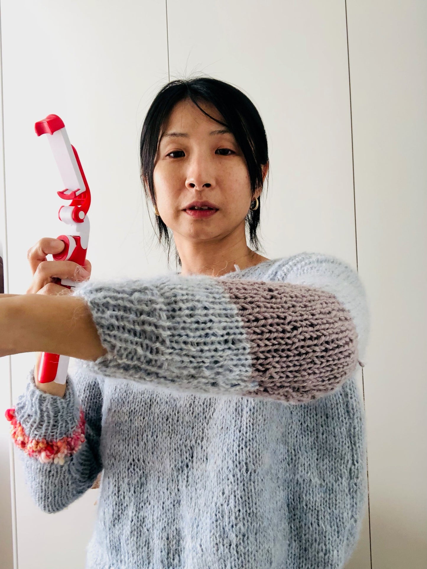 Sweater Hand Knitted Slow Fashion Fancy Yarn Oneofakind Short Mohair 2168