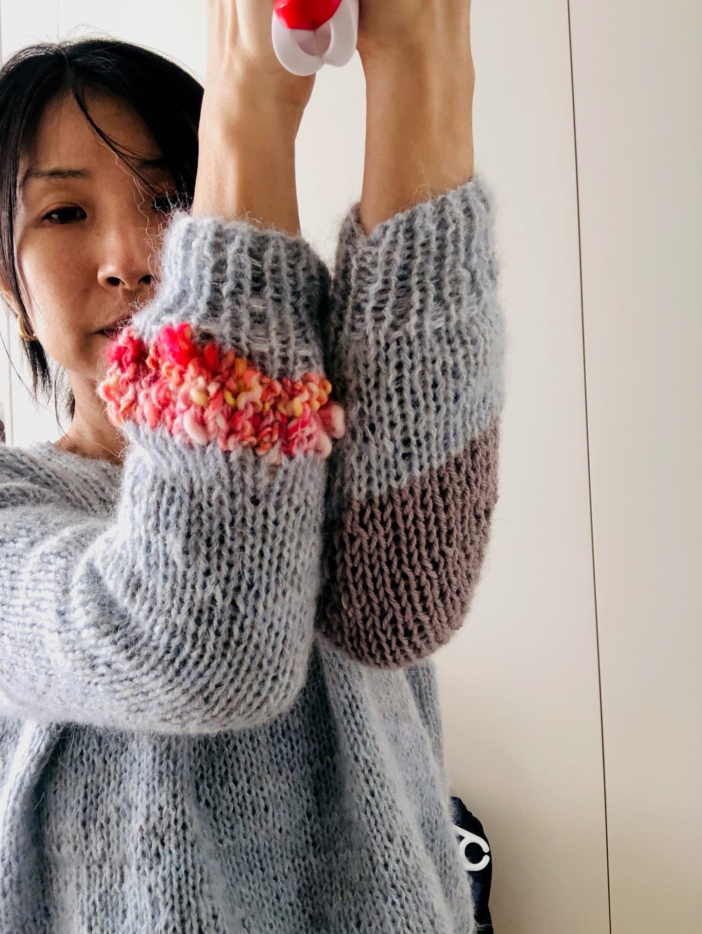 Sweater Hand Knitted Slow Fashion Fancy Yarn Oneofakind Short Mohair 2168