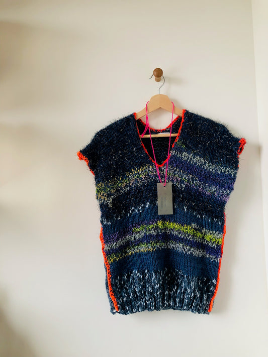 Sweater Hand Knitted Slow Fashion Fancy Yarn Oneofakind Short Mohair 2188