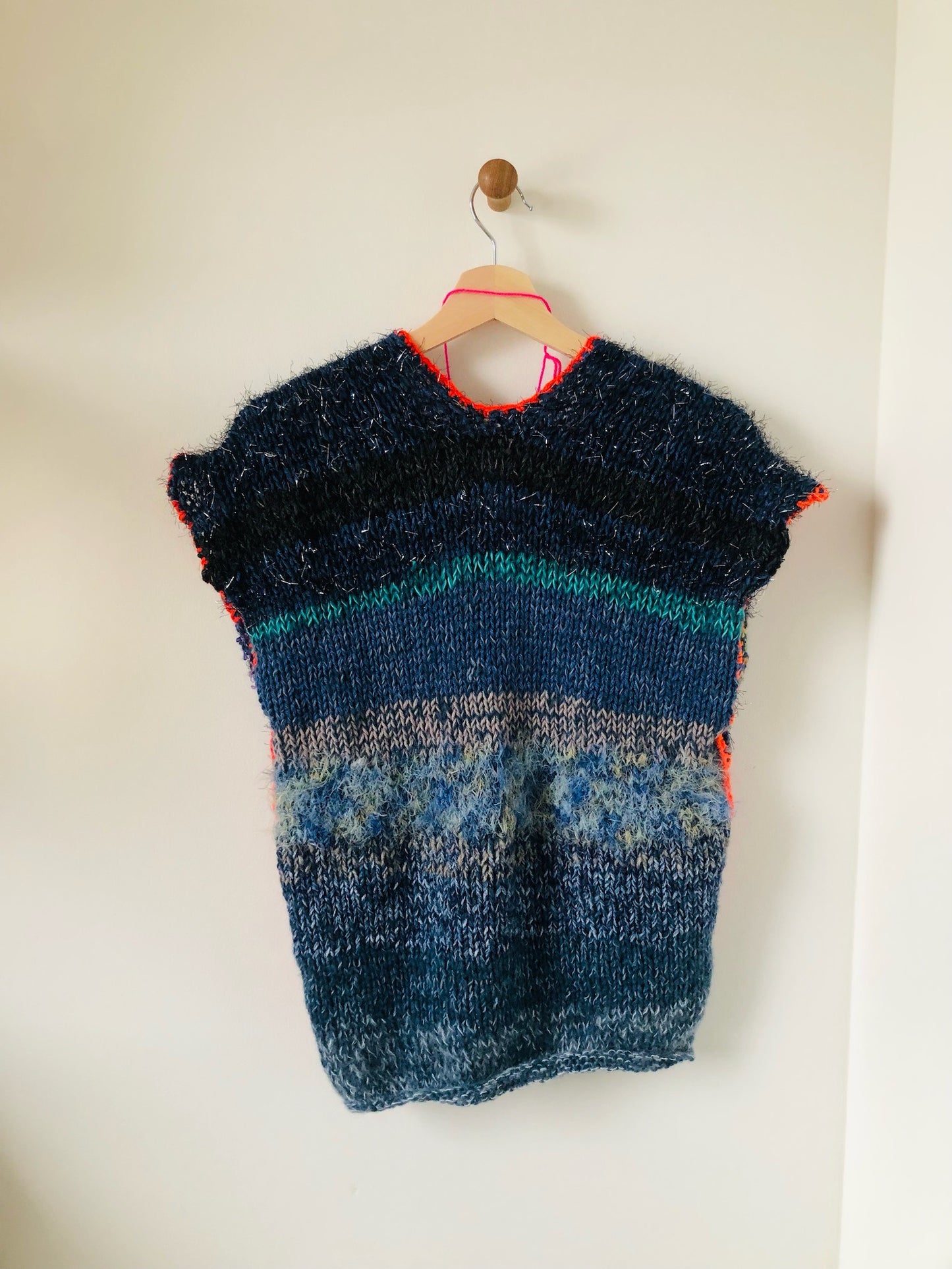 Sweater Hand Knitted Slow Fashion Fancy Yarn Oneofakind Short Mohair 2188