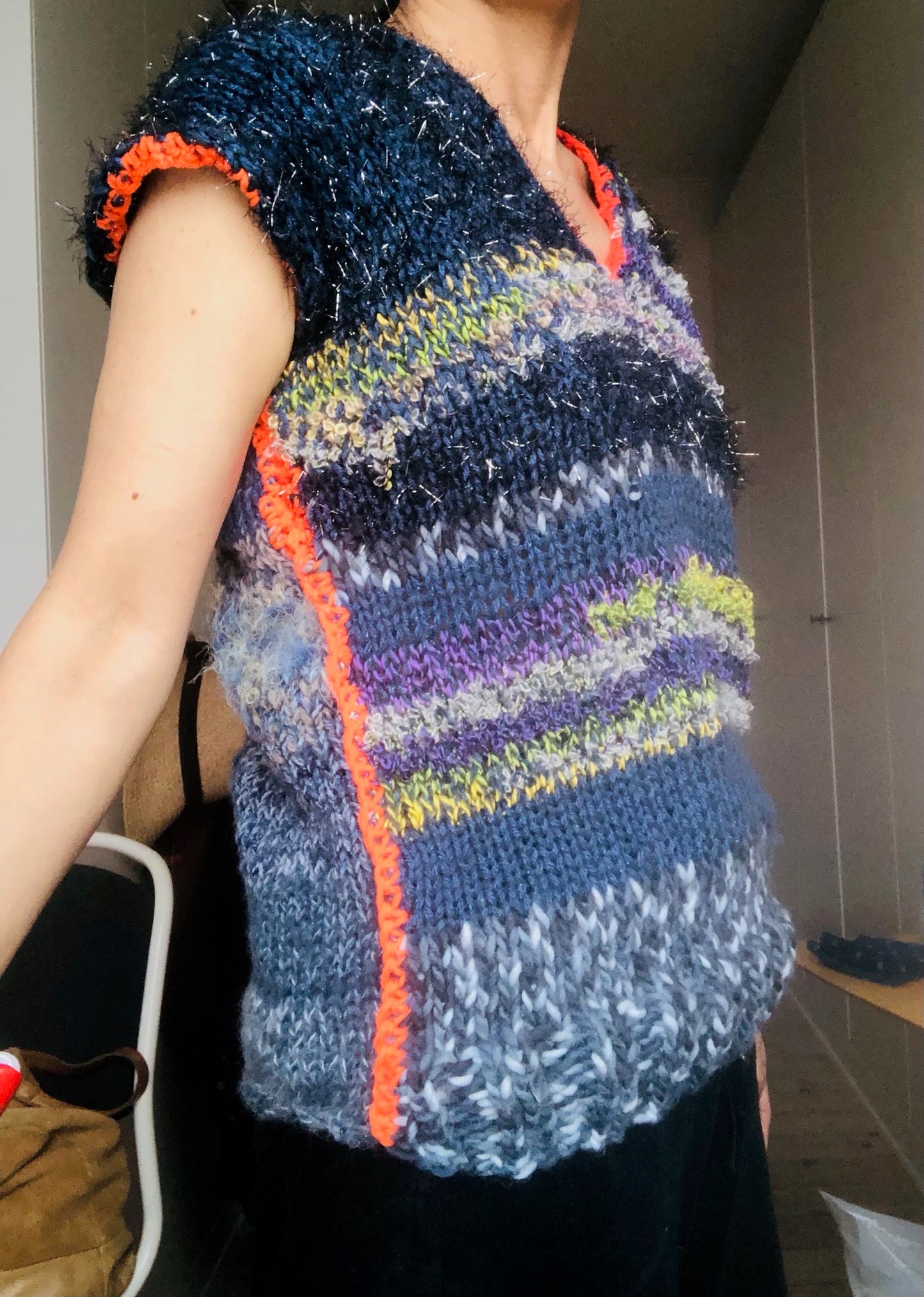 Sweater Hand Knitted Slow Fashion Fancy Yarn Oneofakind Short Mohair 2188