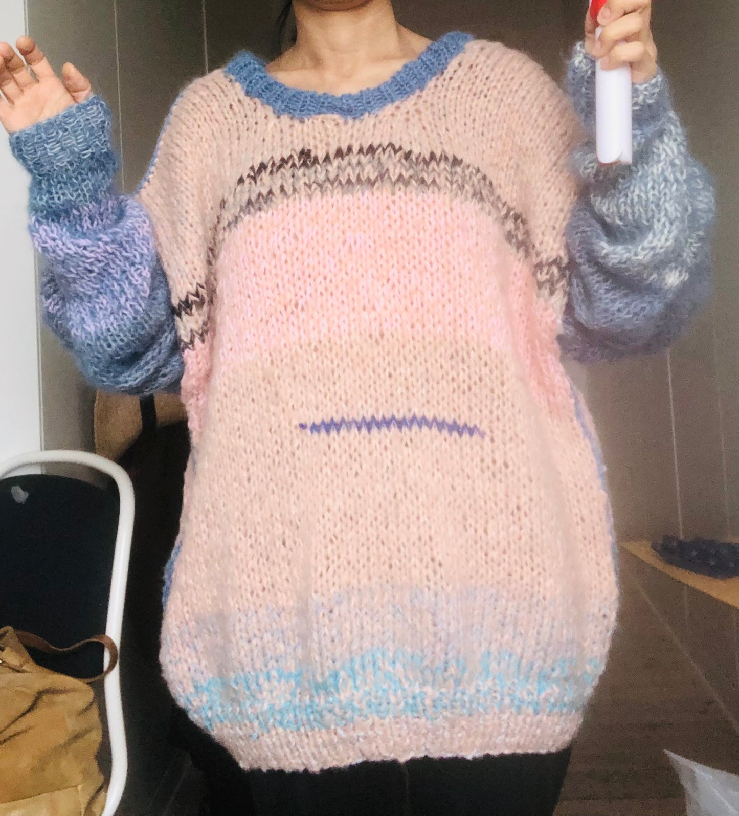 Sweater Hand Knitted Slow Fashion Fancy Yarn Oneofakind Short Mohair 2187