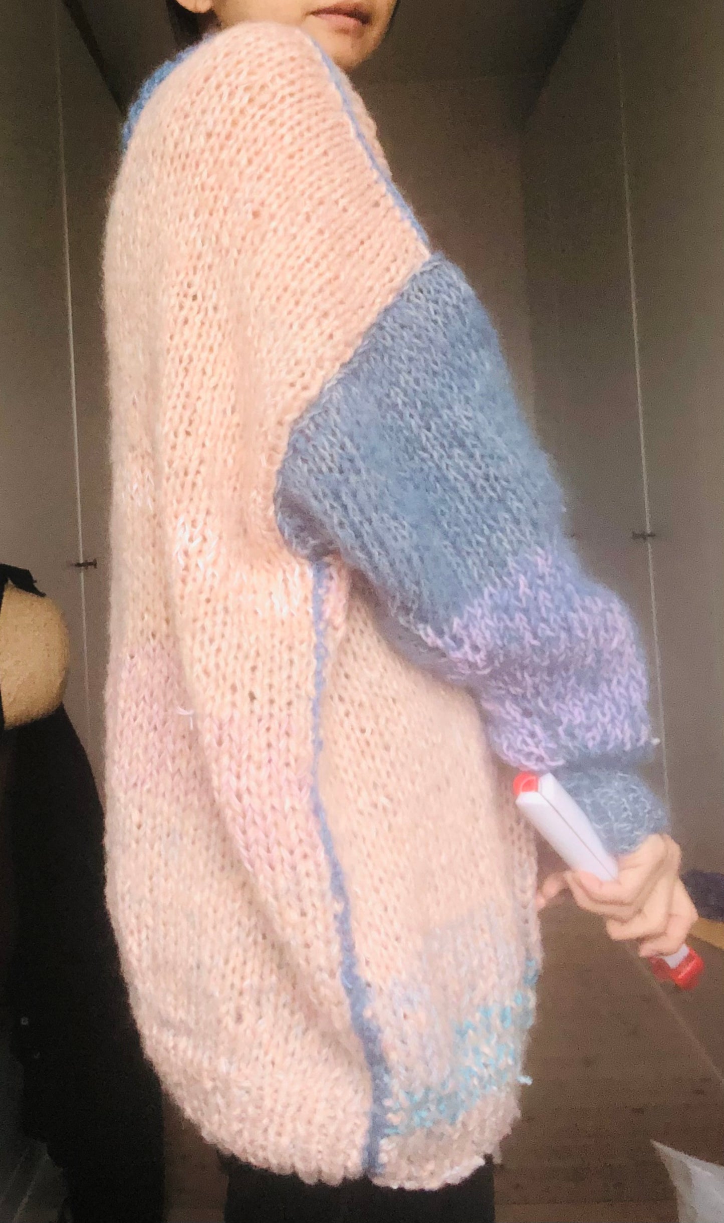 Sweater Hand Knitted Slow Fashion Fancy Yarn Oneofakind Short Mohair 2187