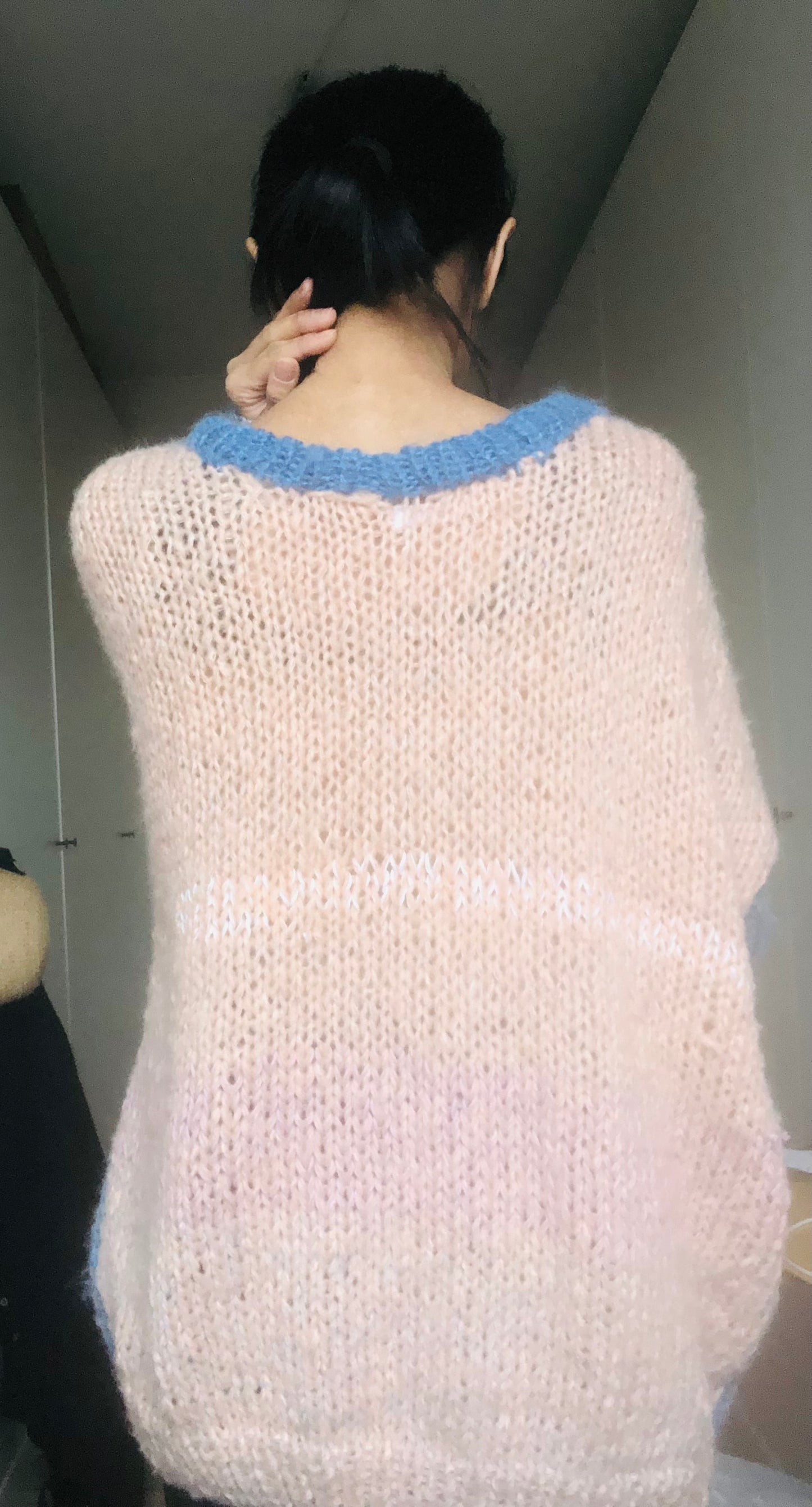 Sweater Hand Knitted Slow Fashion Fancy Yarn Oneofakind Short Mohair 2187