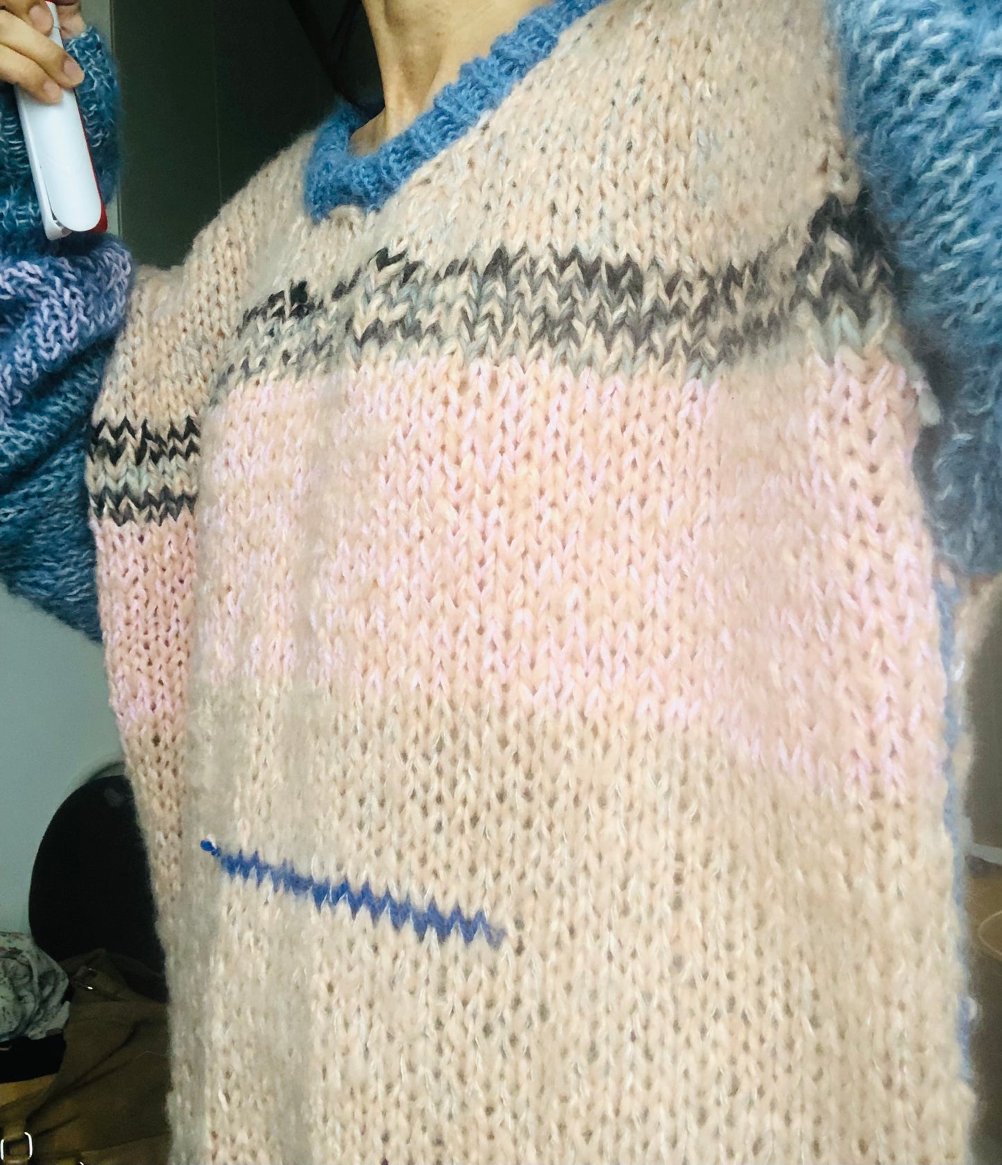 Sweater Hand Knitted Slow Fashion Fancy Yarn Oneofakind Short Mohair 2187