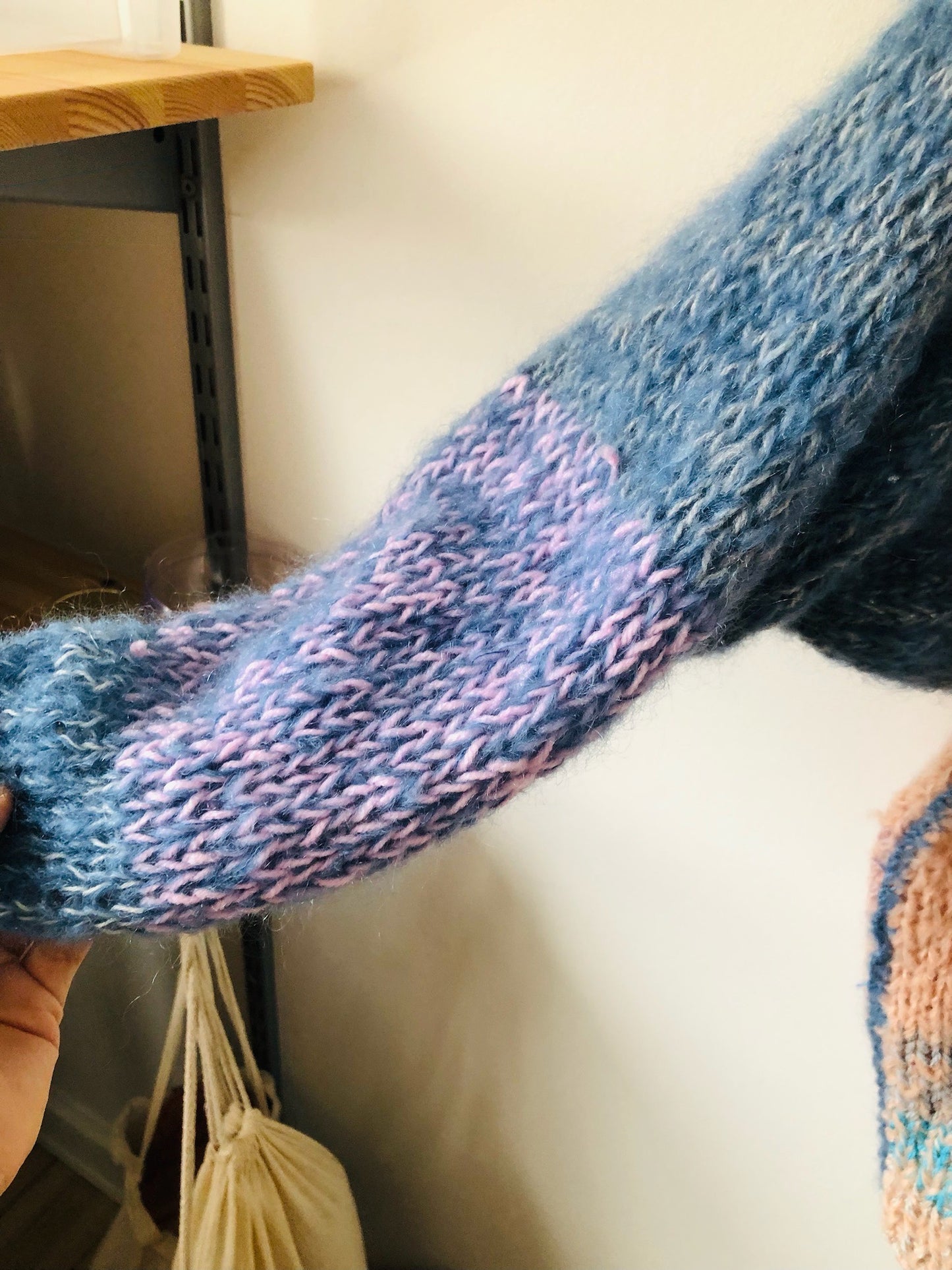 Sweater Hand Knitted Slow Fashion Fancy Yarn Oneofakind Short Mohair 2187