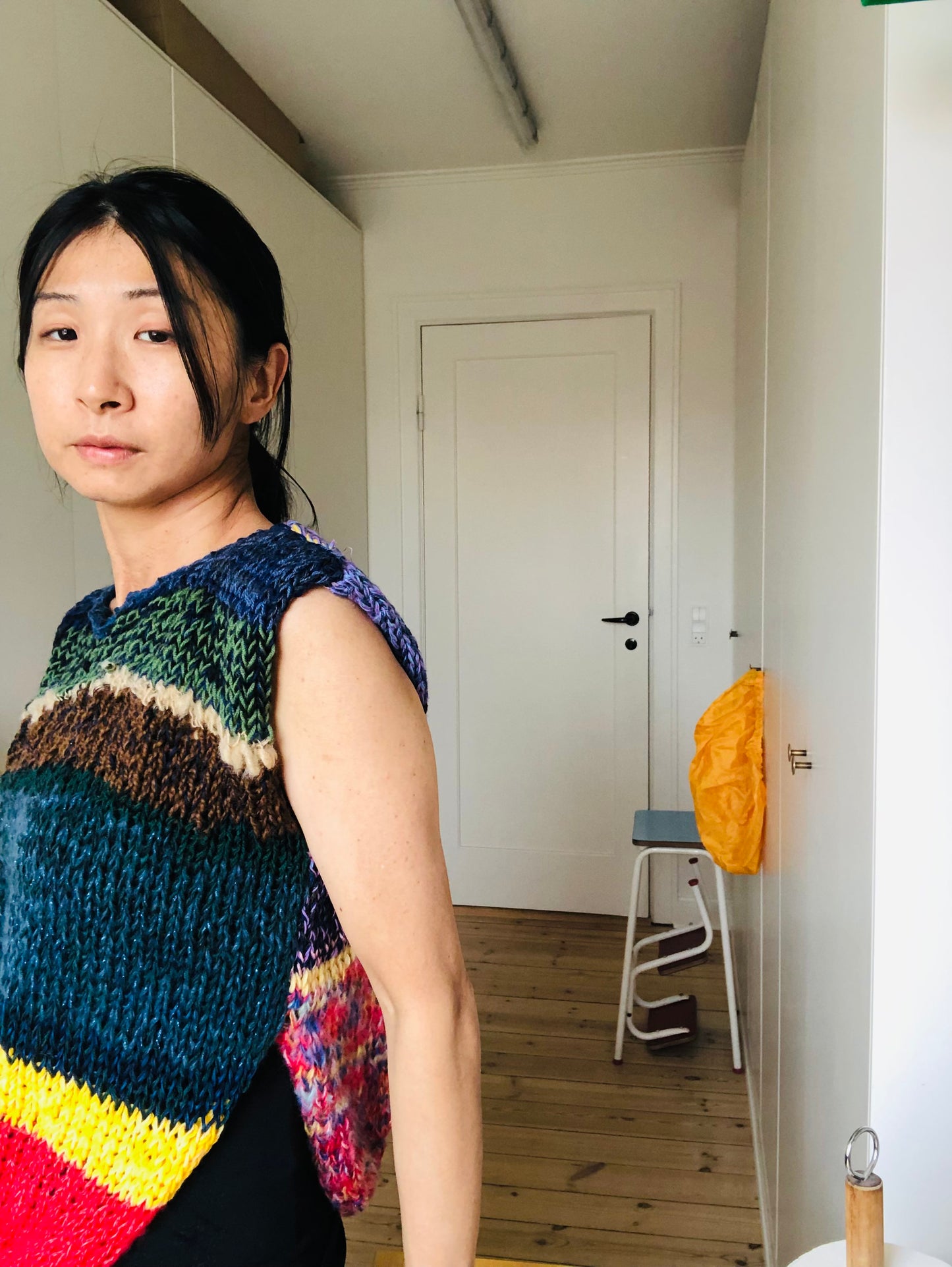 Sweater Hand Knitted Slow Fashion Fancy Yarn Oneofakind Short Mohair 2203