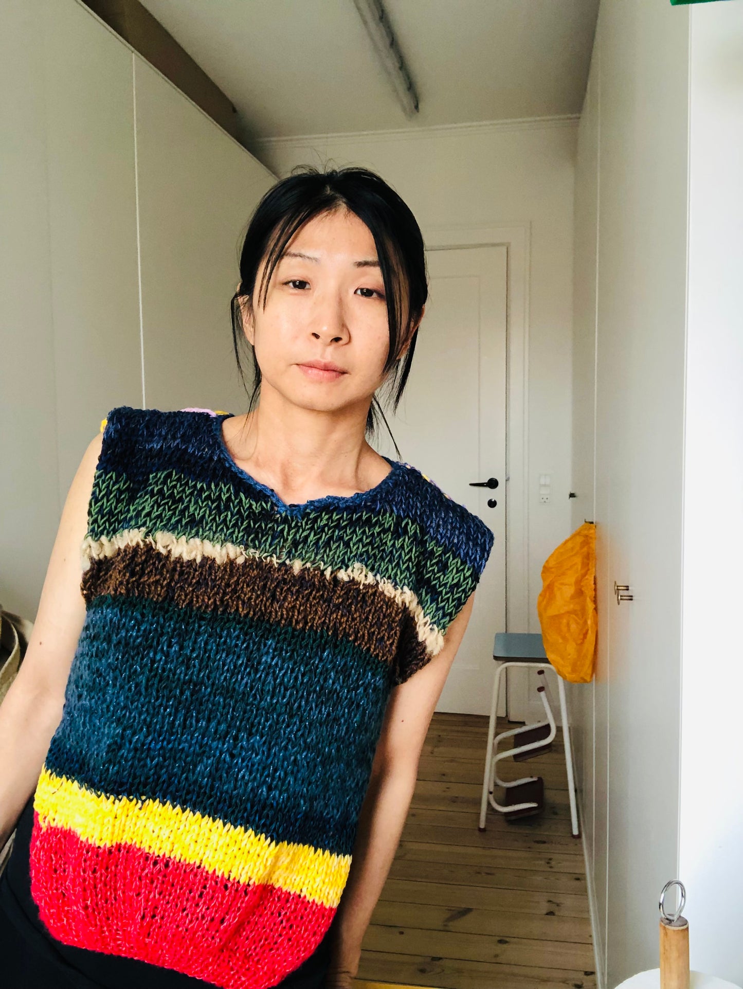 Sweater Hand Knitted Slow Fashion Fancy Yarn Oneofakind Short Mohair 2203