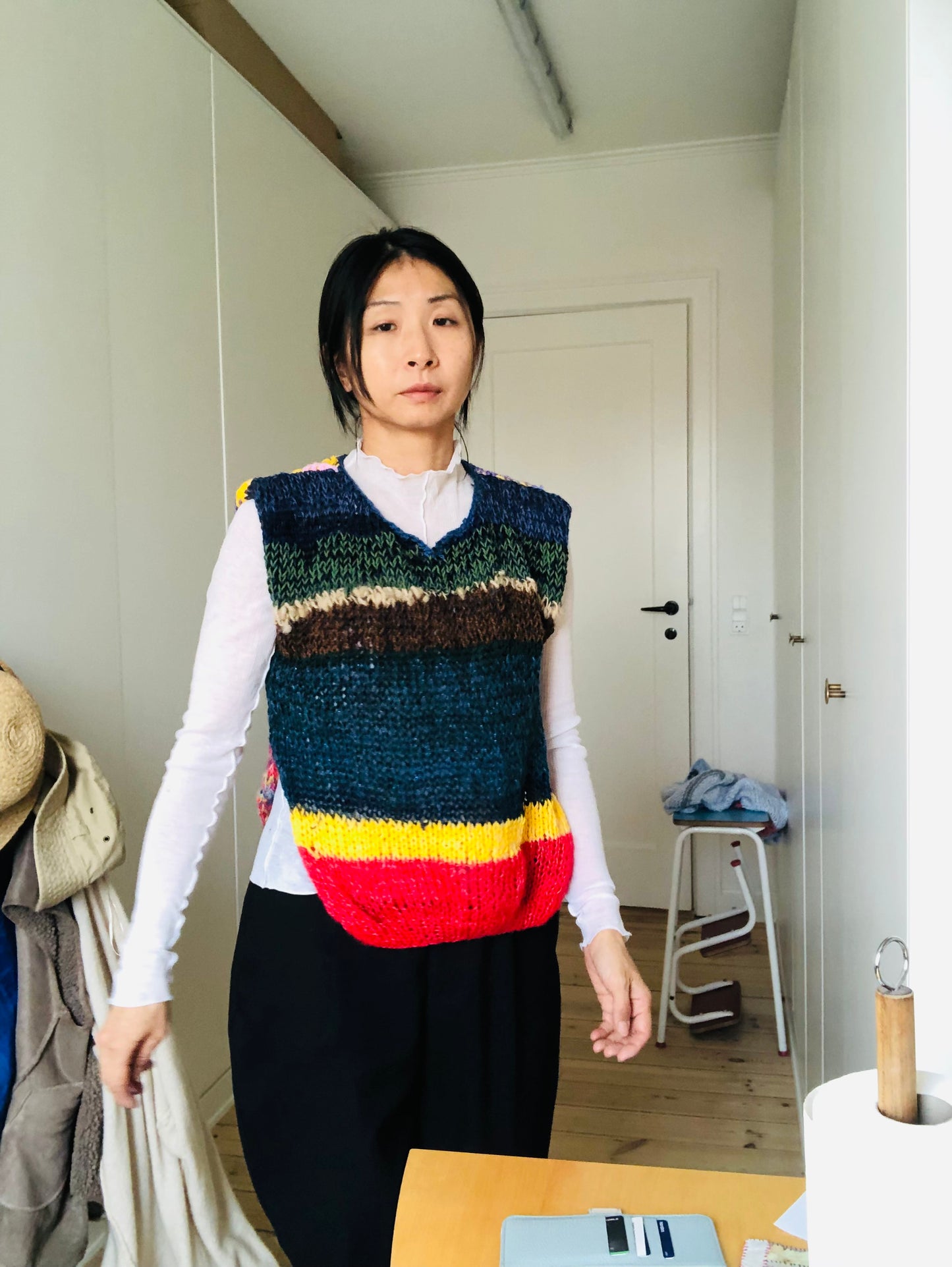 Sweater Hand Knitted Slow Fashion Fancy Yarn Oneofakind Short Mohair 2203