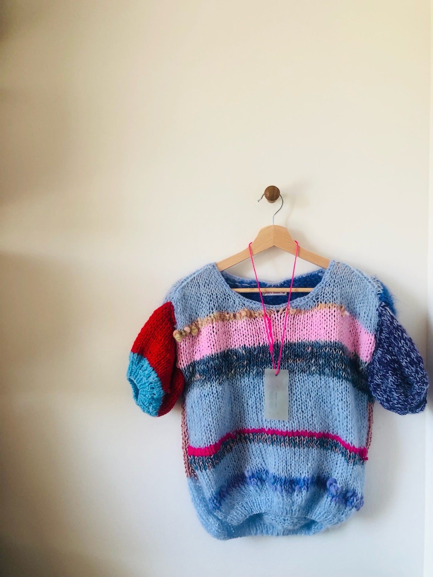 Sweater Hand Knitted Slow Fashion Fancy Yarn Oneofakind Short Mohair 2209