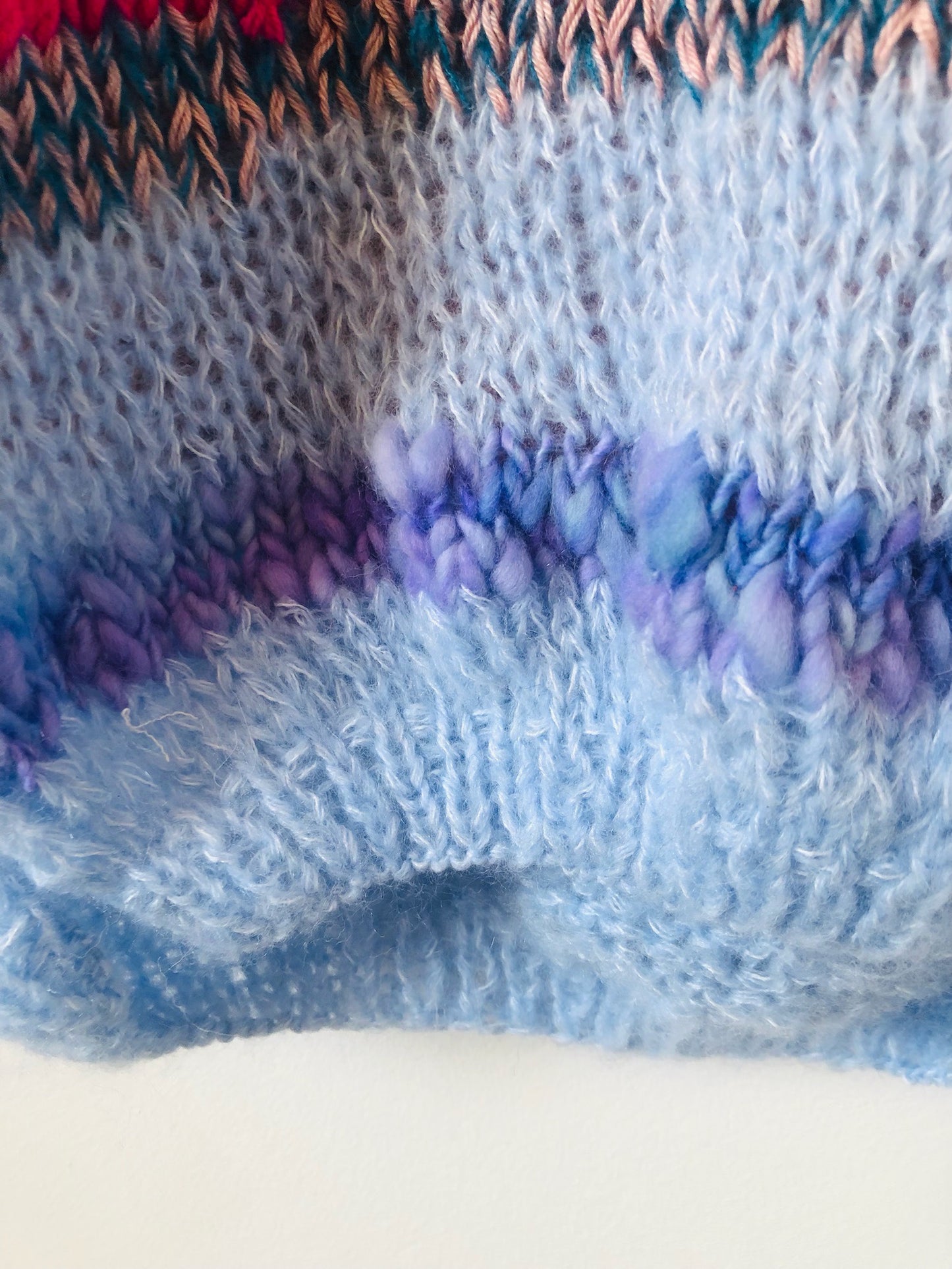 Sweater Hand Knitted Slow Fashion Fancy Yarn Oneofakind Short Mohair 2209