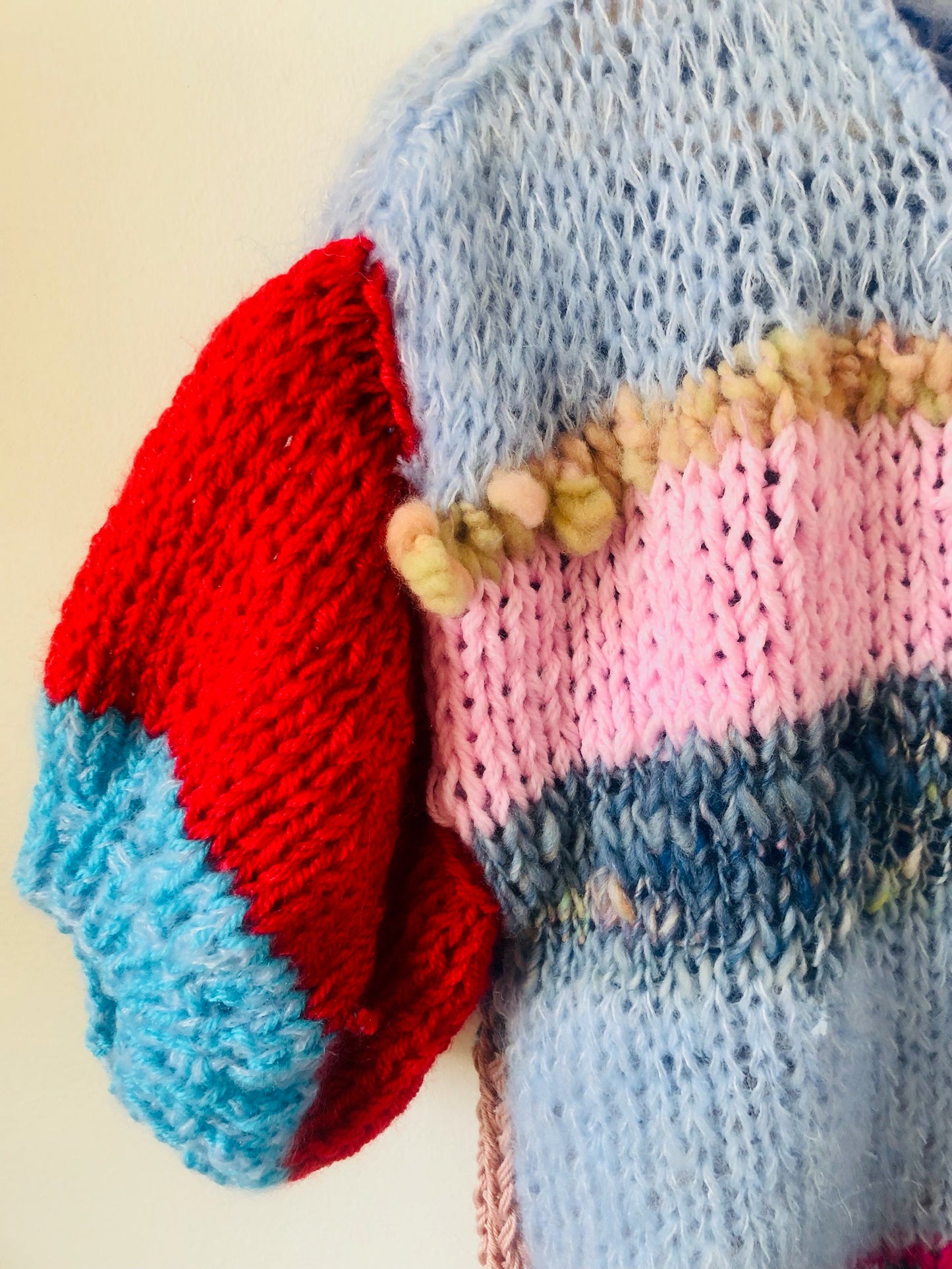 Sweater Hand Knitted Slow Fashion Fancy Yarn Oneofakind Short Mohair 2209