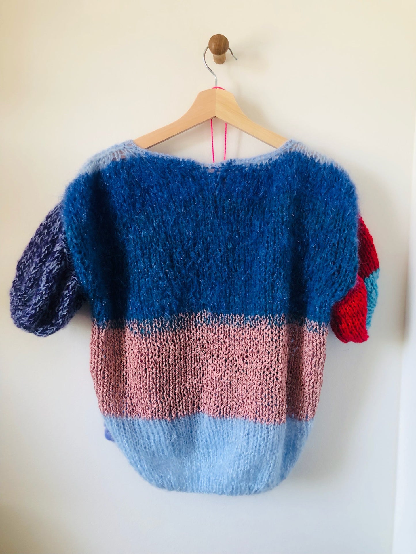 Sweater Hand Knitted Slow Fashion Fancy Yarn Oneofakind Short Mohair 2209