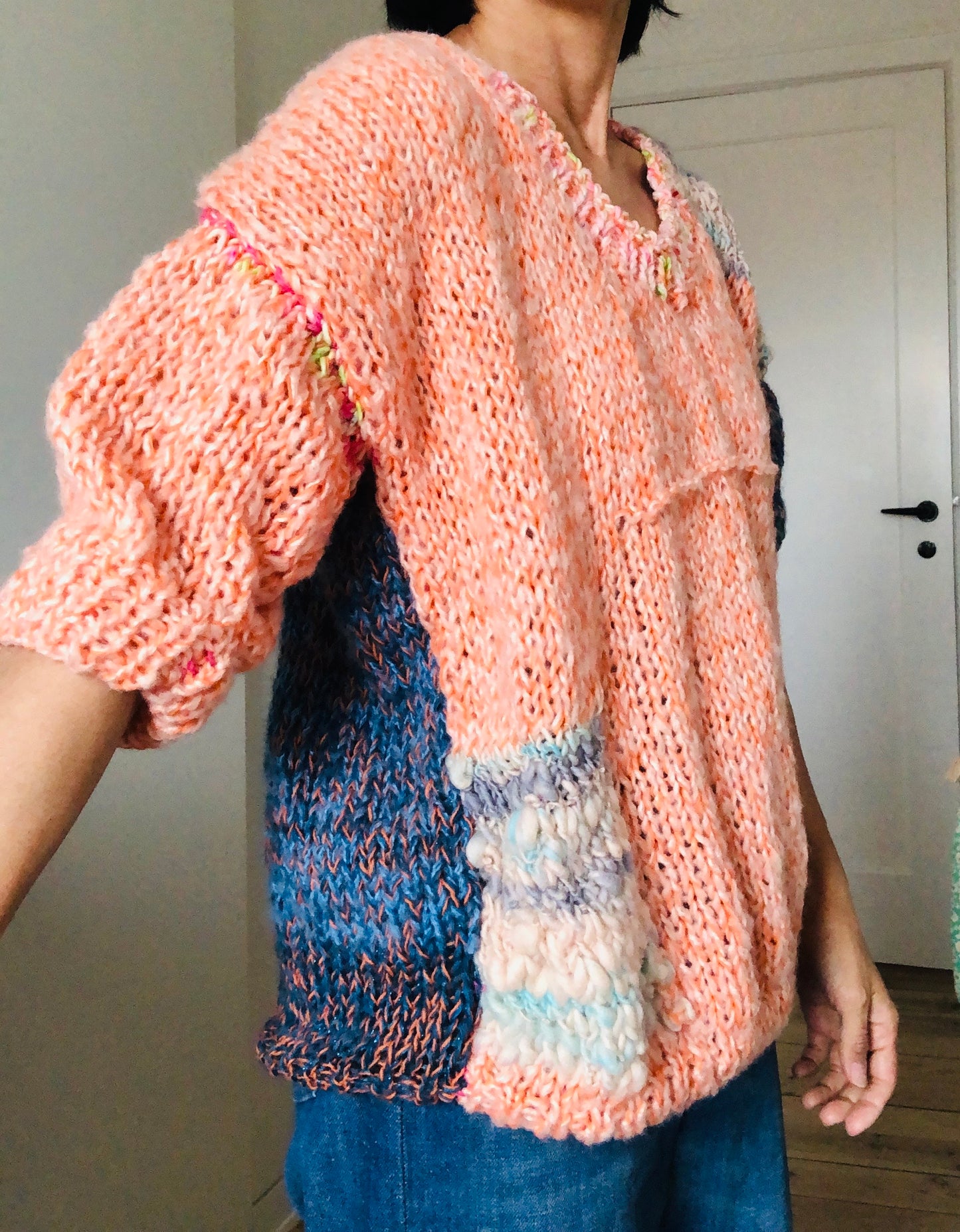 セーター　手編み　スローファッション　ファンシーヤーン　oneofakind  オーバーサイズ　モヘア　2227