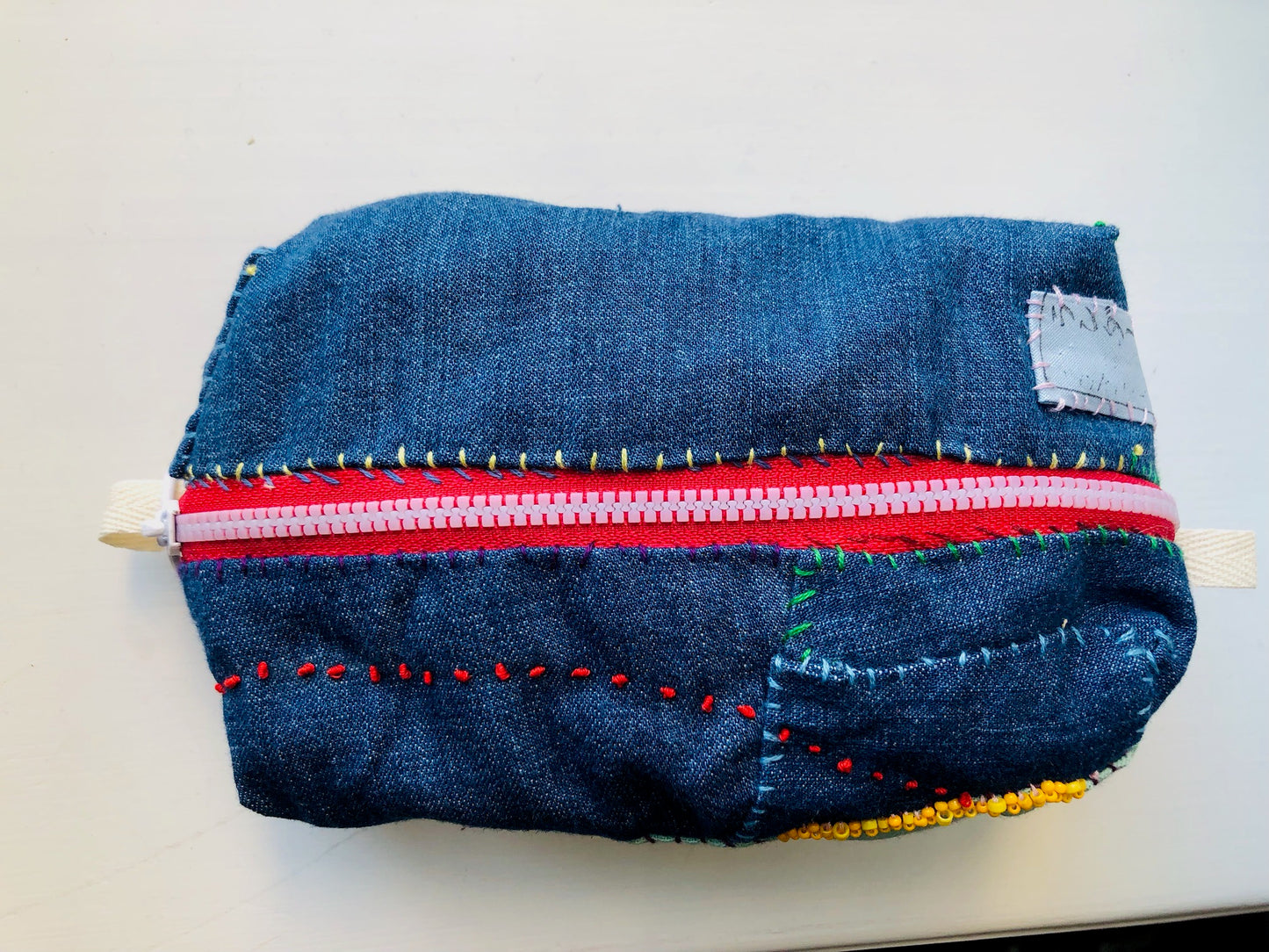 Pouch, hand-sewn, fabric, pen case, accessory case, handmade, bead embroidery, 2224