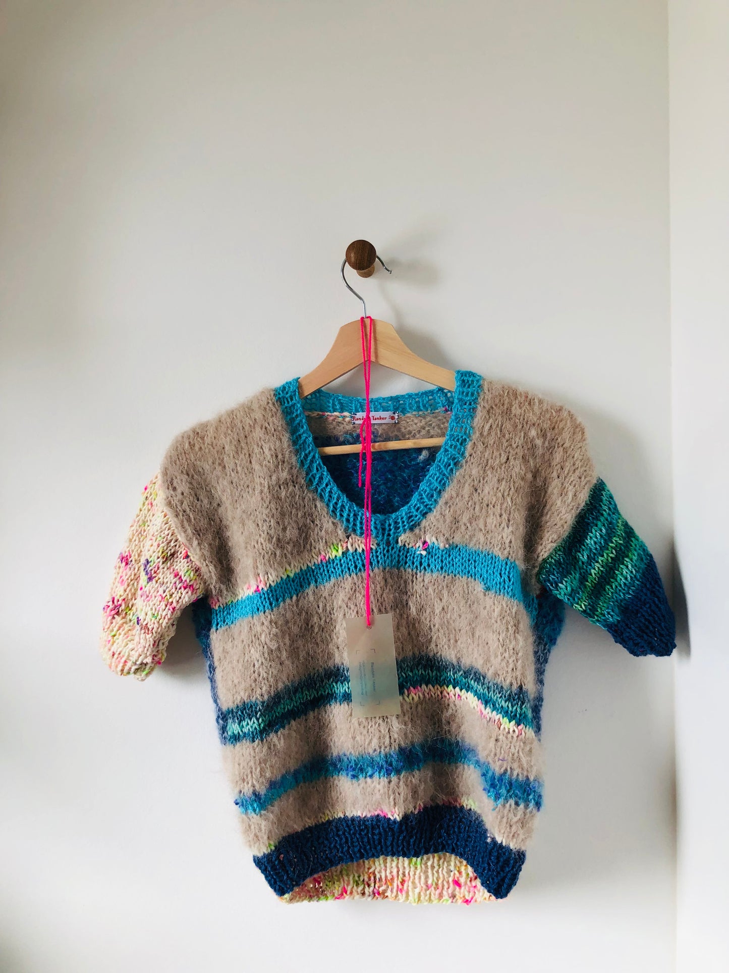 Sweater, Hand-knitted, Slow Fashion, Fancy Yarn, Oneofakind, Short Sleeve, Short Length, Mohair, 2233