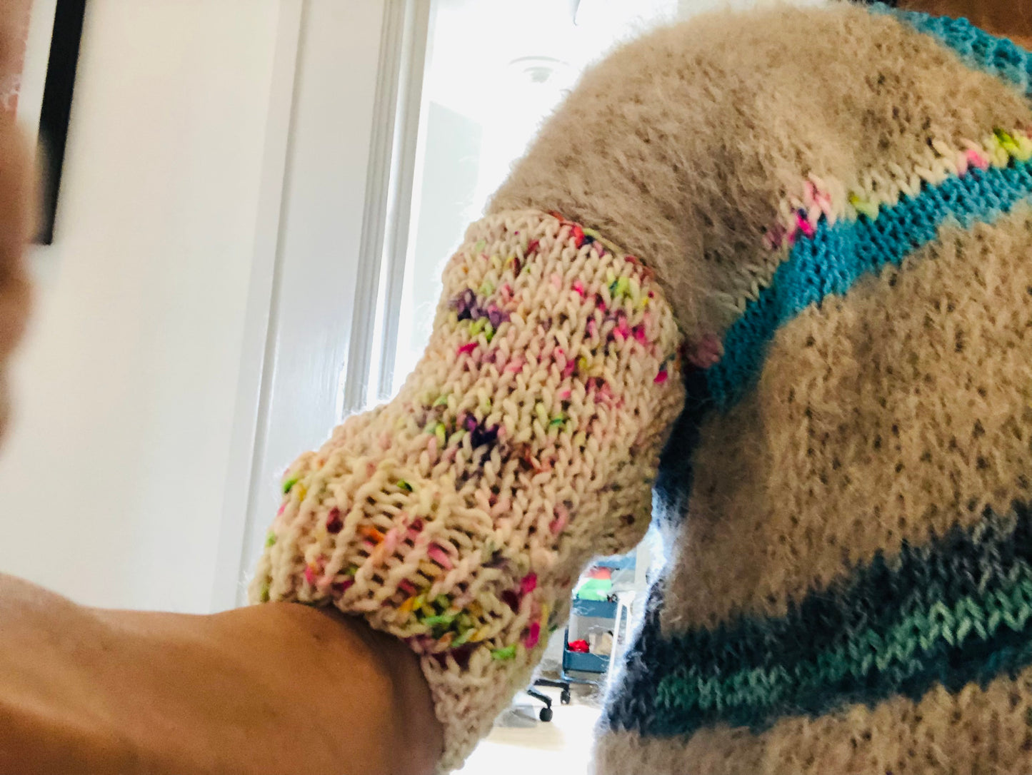 Sweater, Hand-knitted, Slow Fashion, Fancy Yarn, Oneofakind, Short Sleeve, Short Length, Mohair, 2233