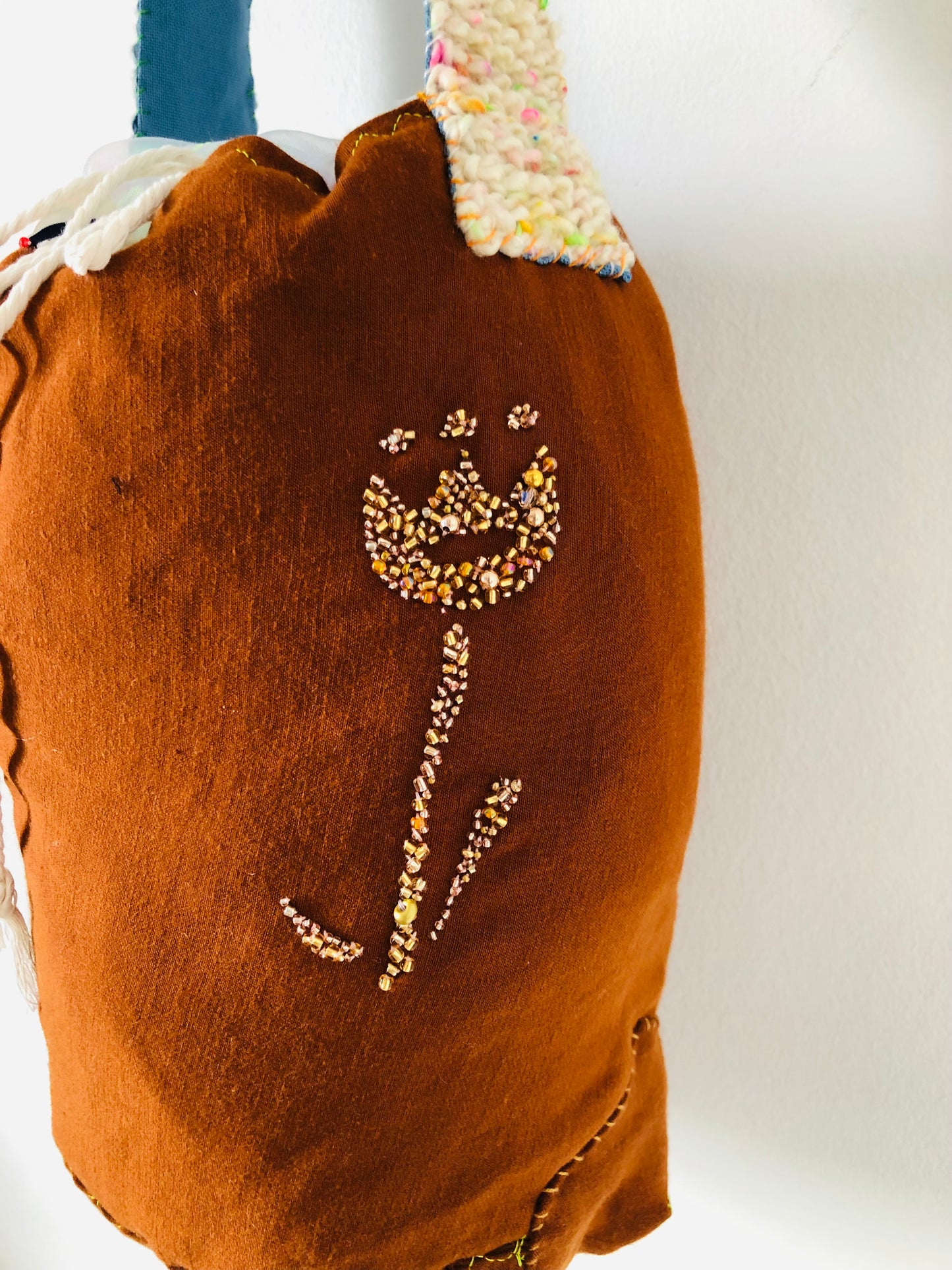 Bag Hand-sewn bag Fabric Drawstring One-handle Tote bag Slow fashion Handmade 2249