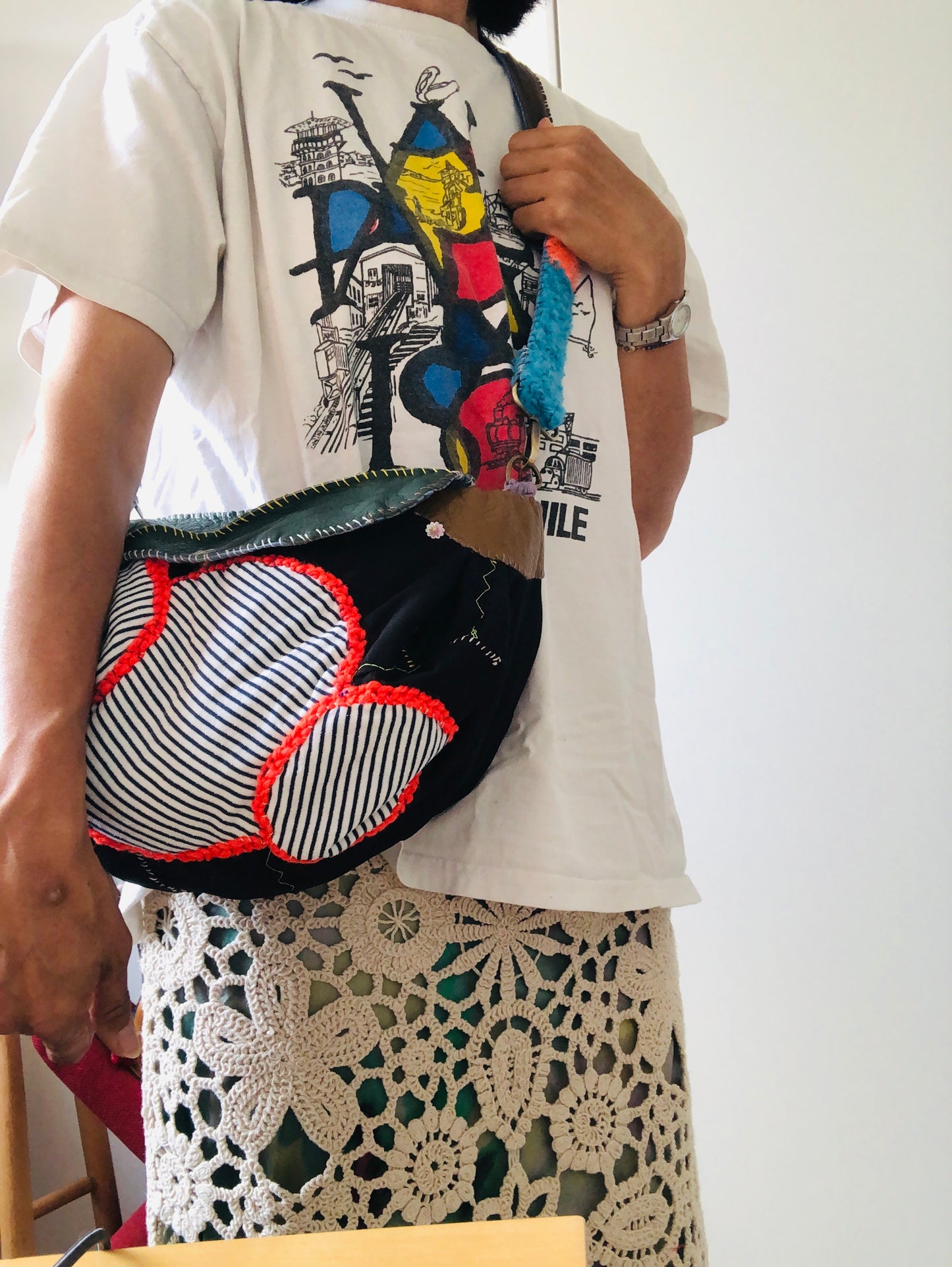 Bag 手縫いのバッグ　布製　ショルダーバッグ　スローファッション　ハンドメイド　ポシェット  2254