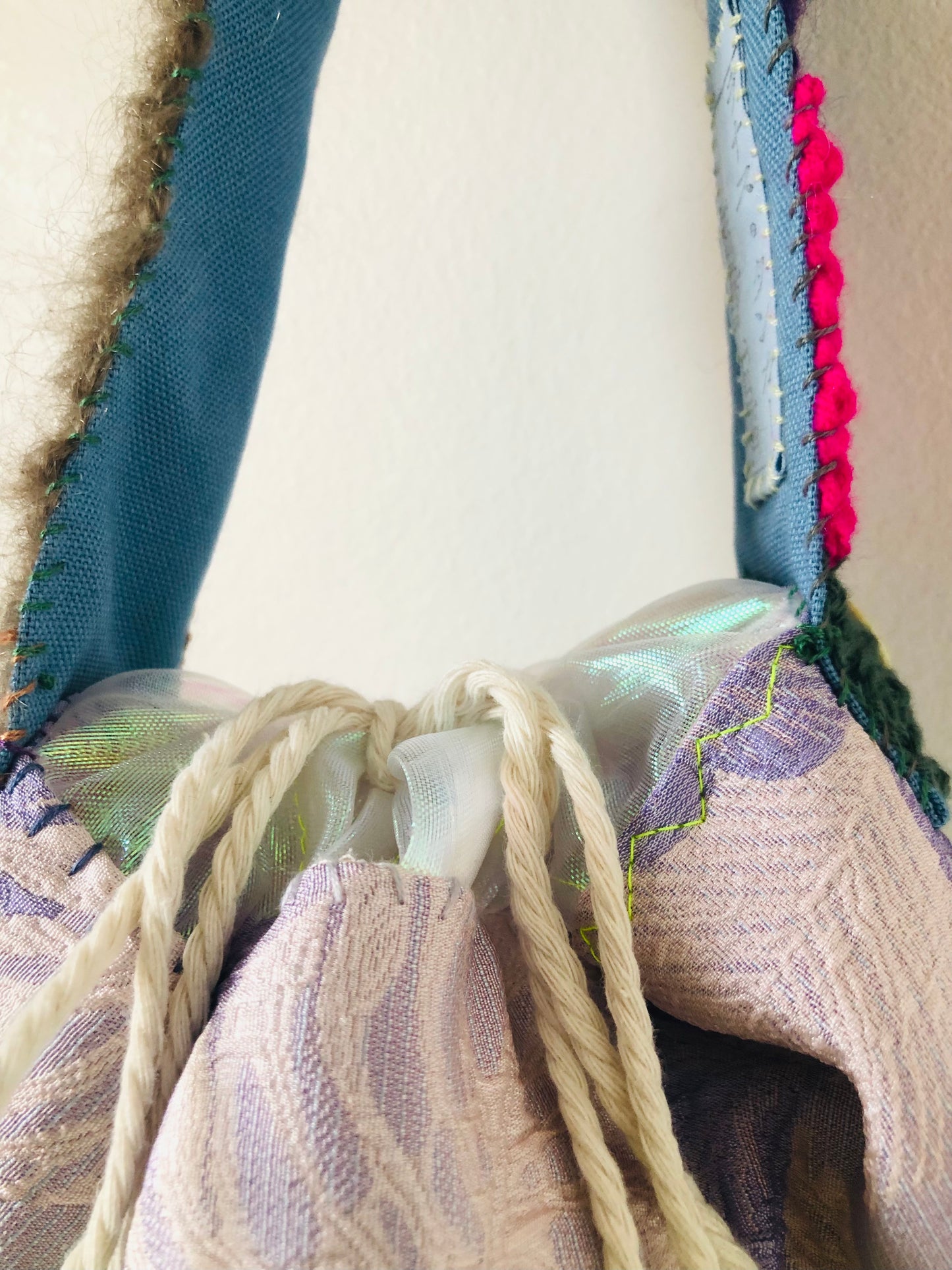 Bag 手縫いのバッグ　布製　巾着　ワンハンドル　トートバッグ　スローファッション　ハンドメイド　2250