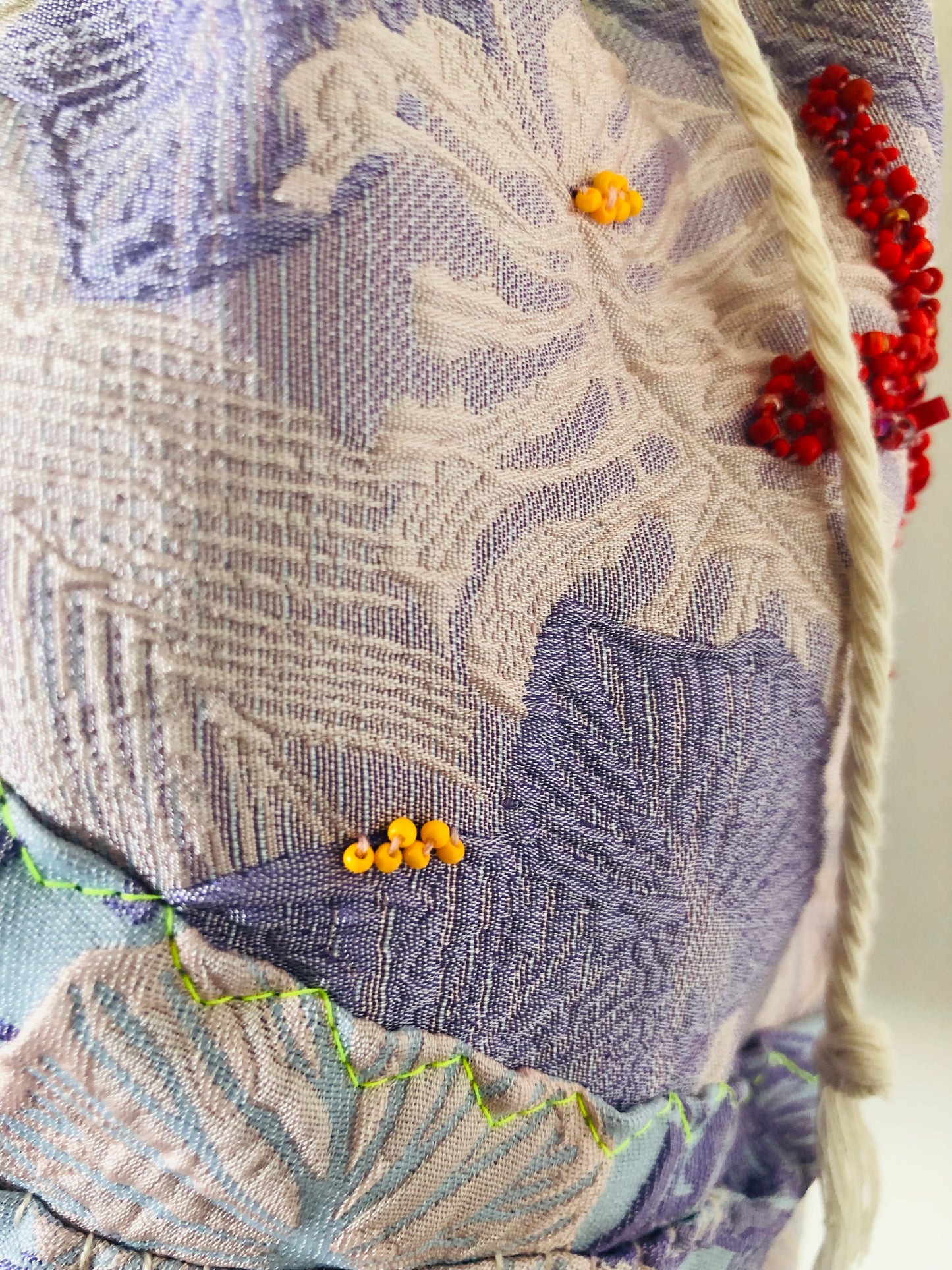 Bag 手縫いのバッグ　布製　巾着　ワンハンドル　トートバッグ　スローファッション　ハンドメイド　2250