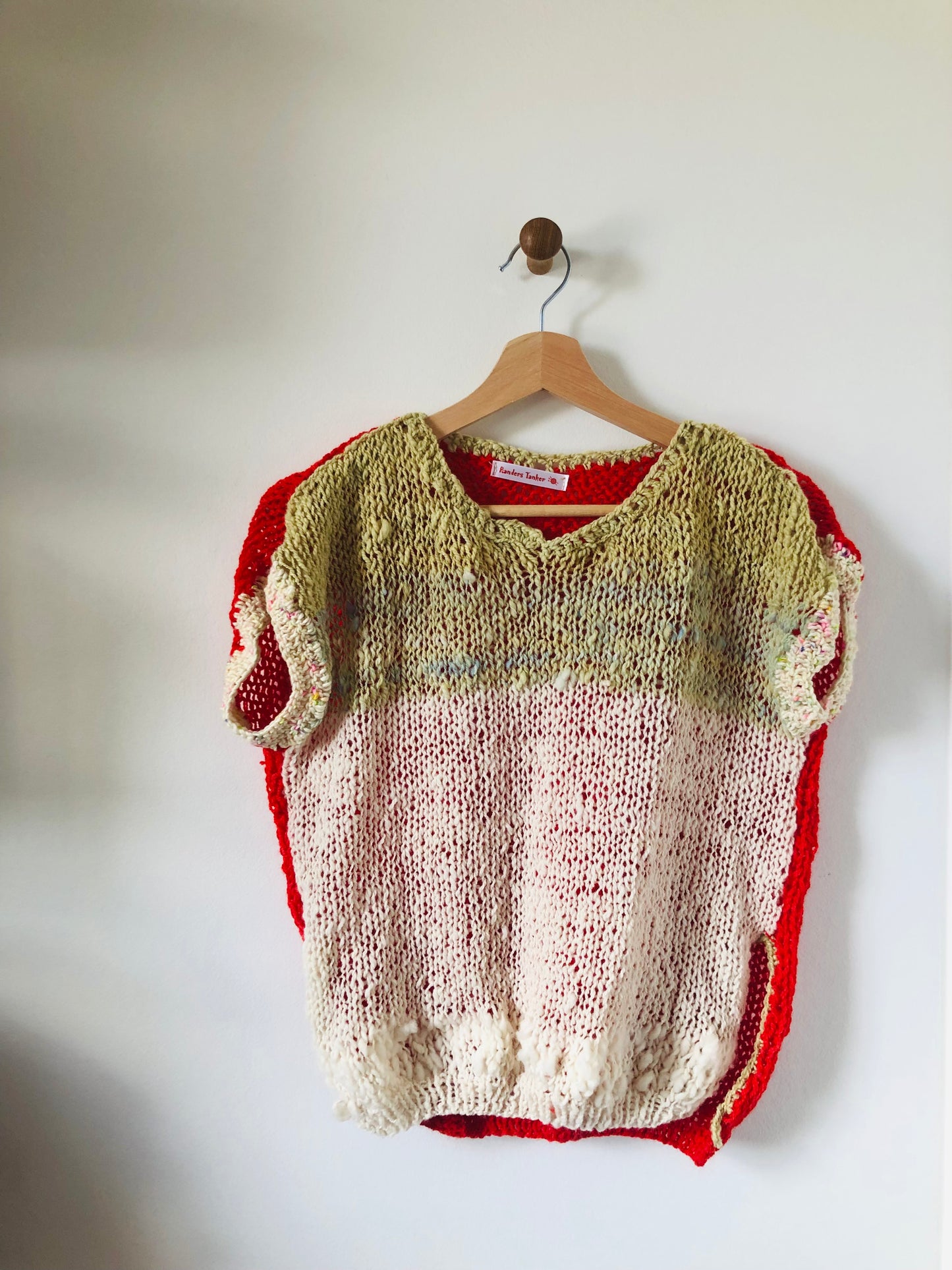 Hand-knitted sweater, slow fashion, fancy yarn, oneofakind, short sleeves, short length, 2256