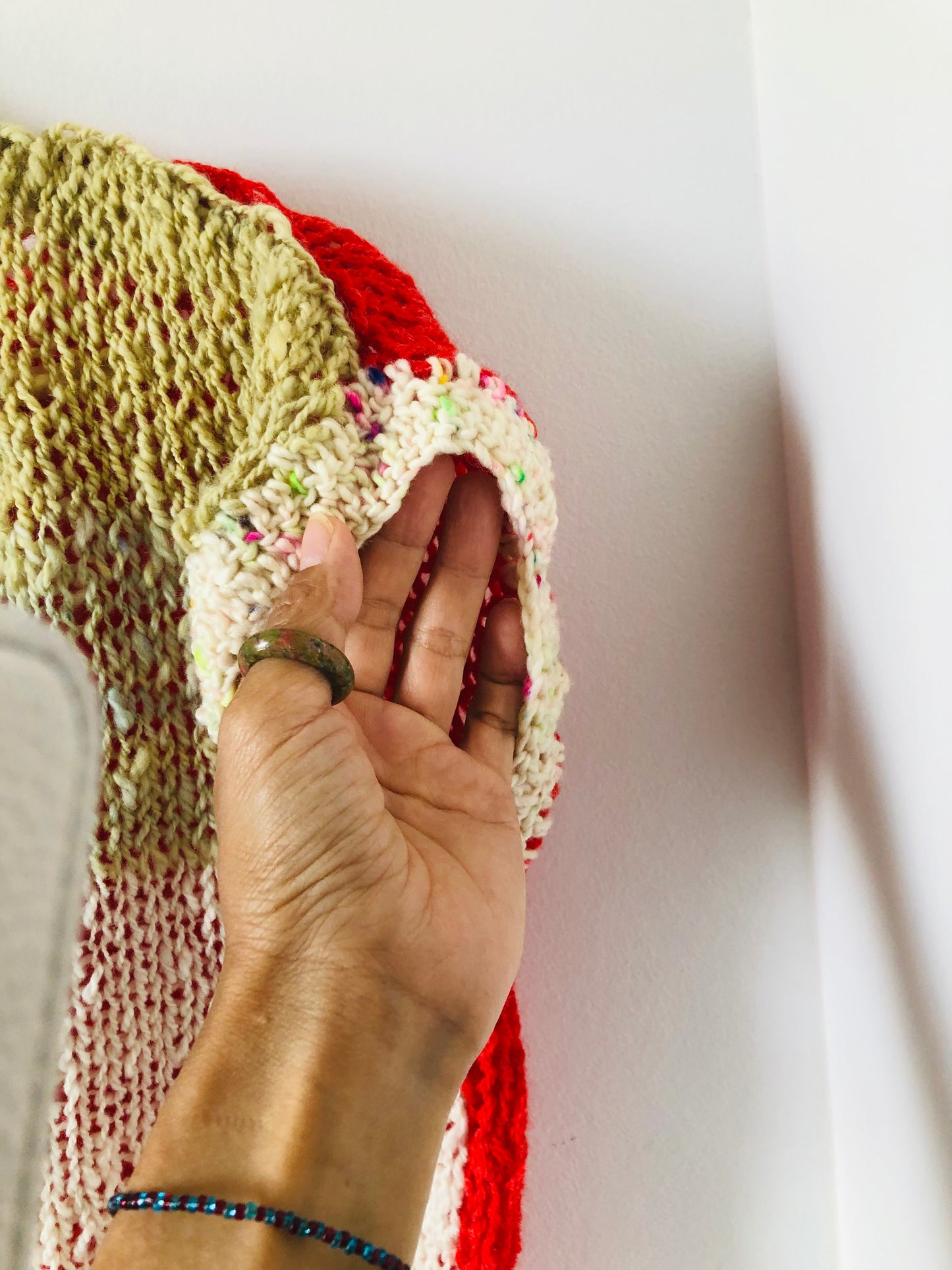 Hand-knitted sweater, slow fashion, fancy yarn, oneofakind, short sleeves, short length, 2256